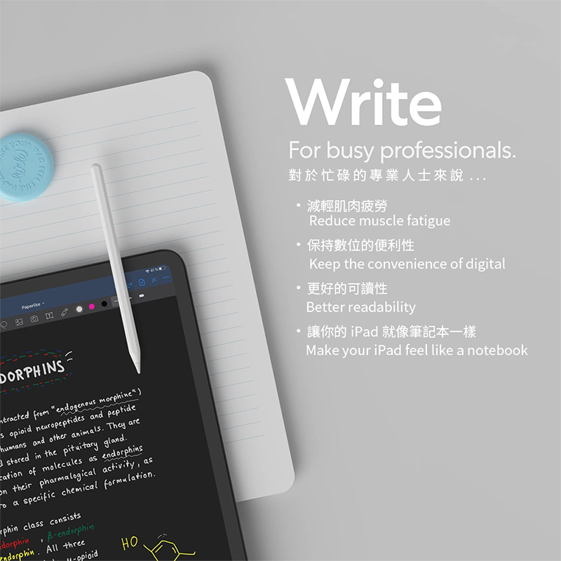 DORPHINSmtrcted from endogenous morphine) opioid neuropeptides and peptidehumans and other animals They arestored in the pituitary gland of molecules as es their pharmalogical activity, as a specific chemical formulationphin class consistsdorphin endorphinndorphin. All three-opioidHOWriteFor busy professionals.對於忙碌的專業人士來說...減輕肌肉疲勞Reduce muscle fatigue保持數位的便利性Keep the convenience of digital·更好的可讀性Better readability讓你的iPad 就像筆記本一樣Make your iPad feel like a notebook