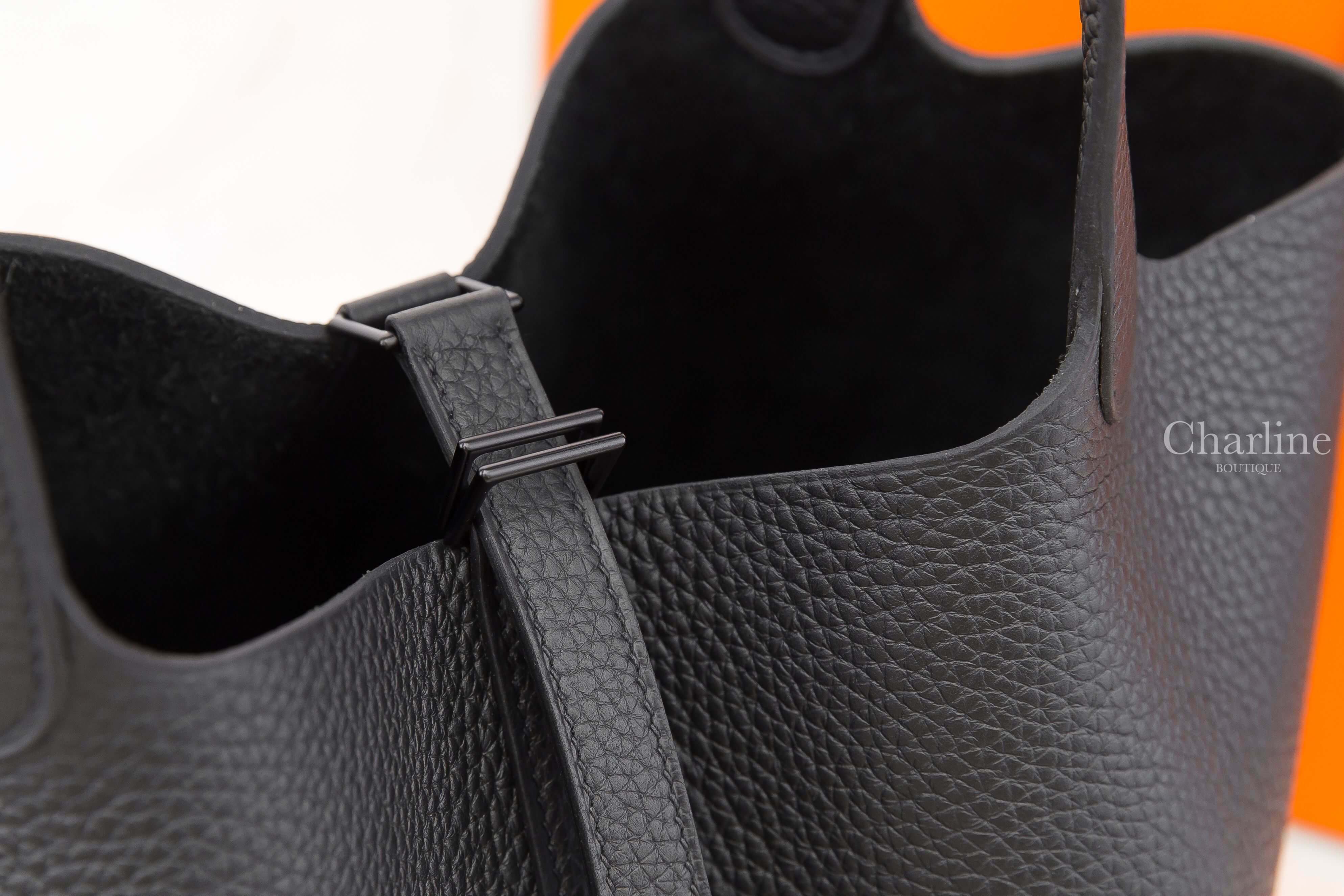 Hermès Picotin Lock 22cm 89 Noir Monochrome Taurillon Clemence 黑色黑釦中型提把水桶包