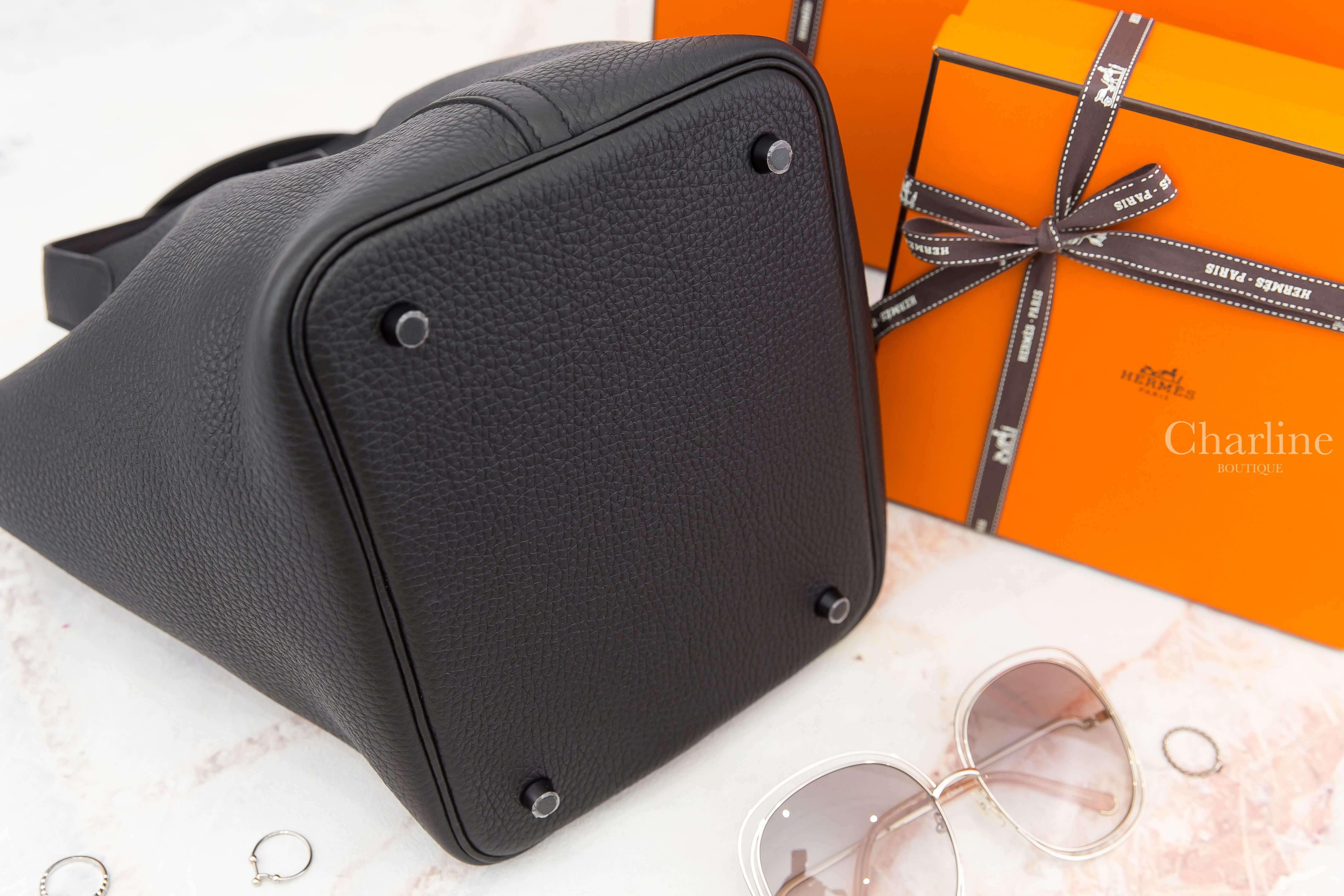 Hermès Picotin Lock 22cm 89 Noir Monochrome Taurillon Clemence U刻黑色黑釦中型提把水桶包-Charline Boutique 精品代購