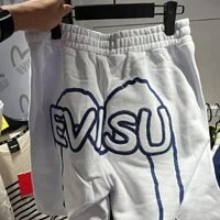 [S] EVISU PUBLIC BIG HILLS EMBROIDERY SHORTS,WHITE, EU2UZP702-WHITE [FINAL SALE] (SEV182)