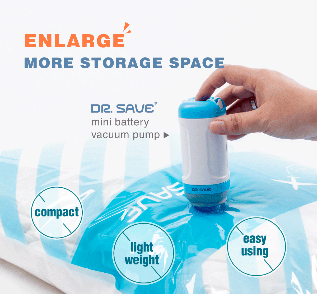 DR. SAVE mini vacuum pump can enlarge more storage space for you