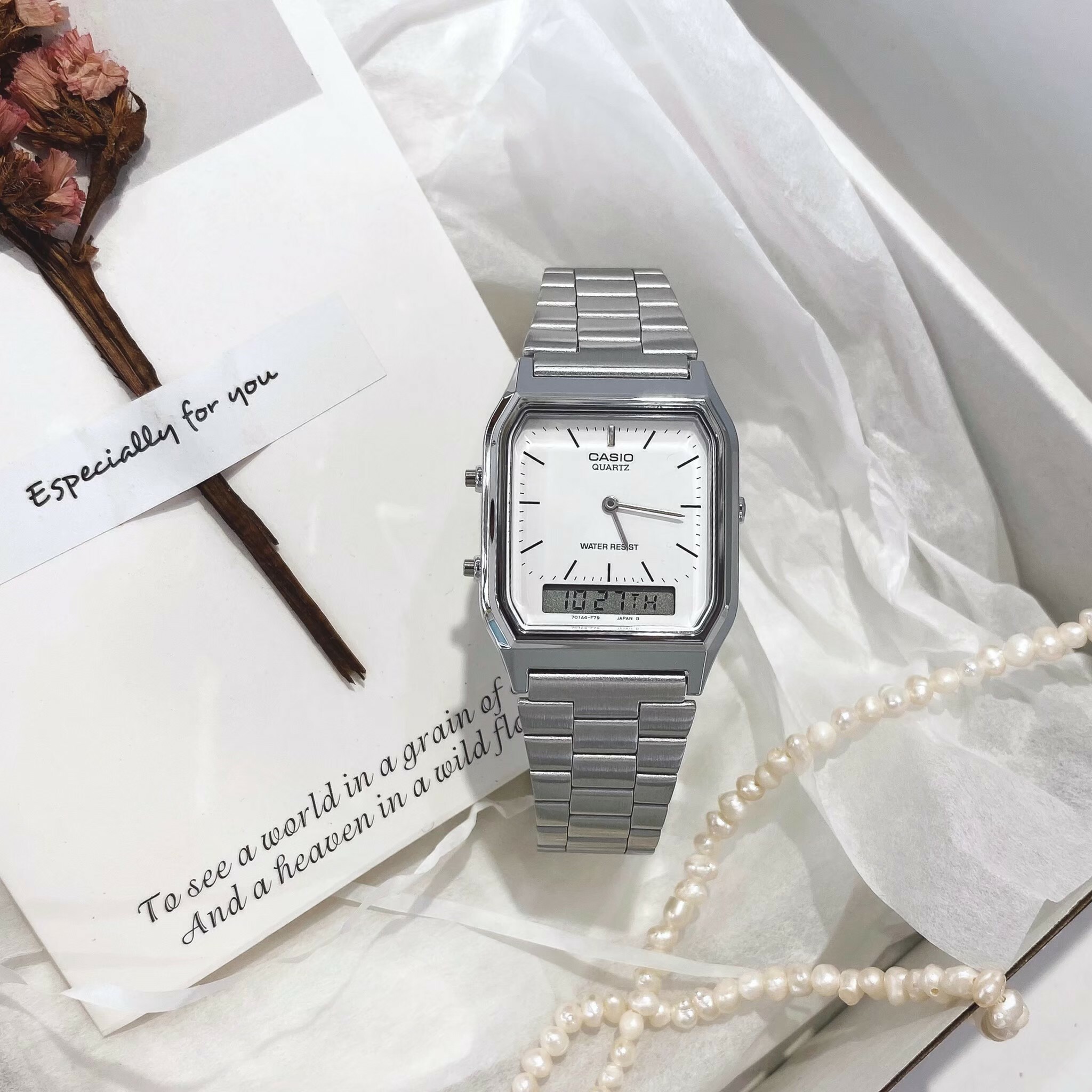 【CASIO 卡西歐】日風復古銀色雙顯錶 AQ-230A-7D 現代鐘錶