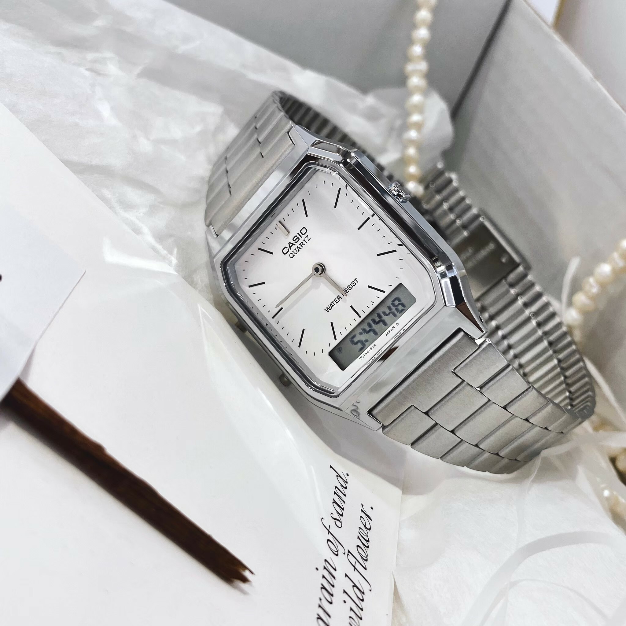 【CASIO 卡西歐】日風復古銀色雙顯錶 AQ-230A-7D 現代鐘錶