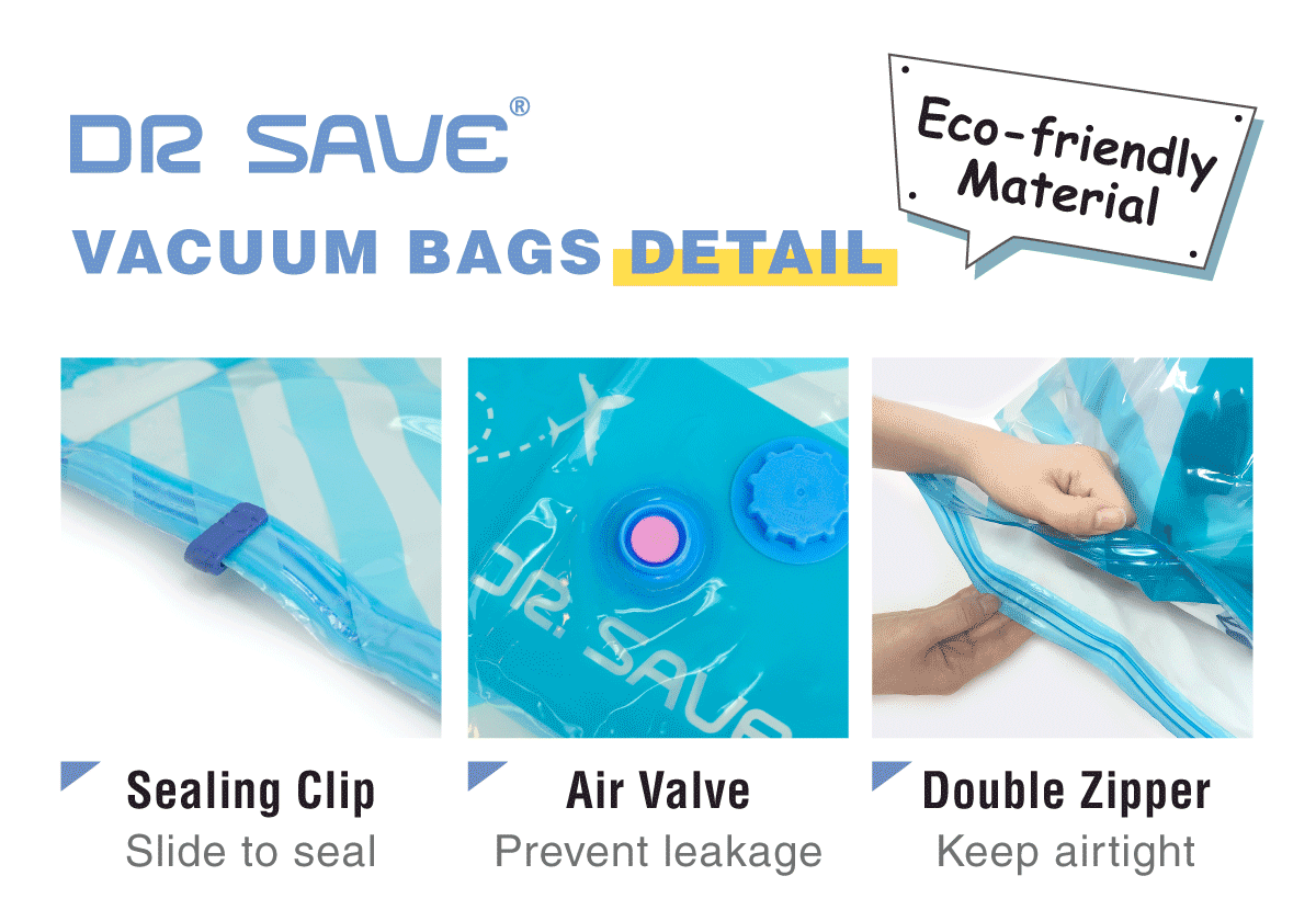 DR. SAVE vacuum bags detail - sealing clip, double bone sealing, air valve