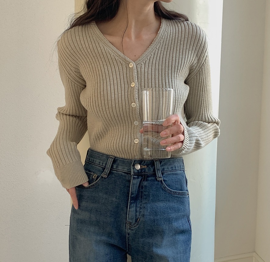 韓國Cherrykoko授權 冬季少女波紋修身排釦針織衫