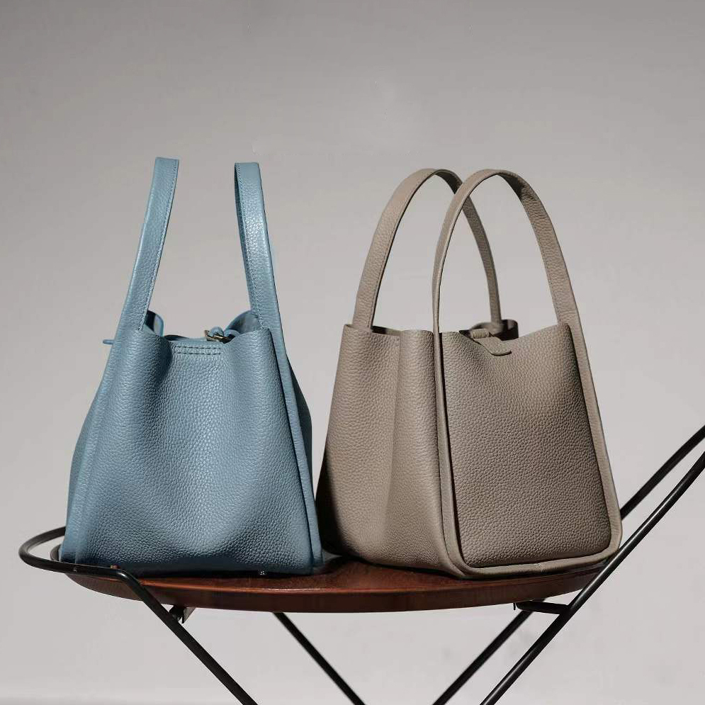 DIY單肩手拎提包頭層牛皮水桶包