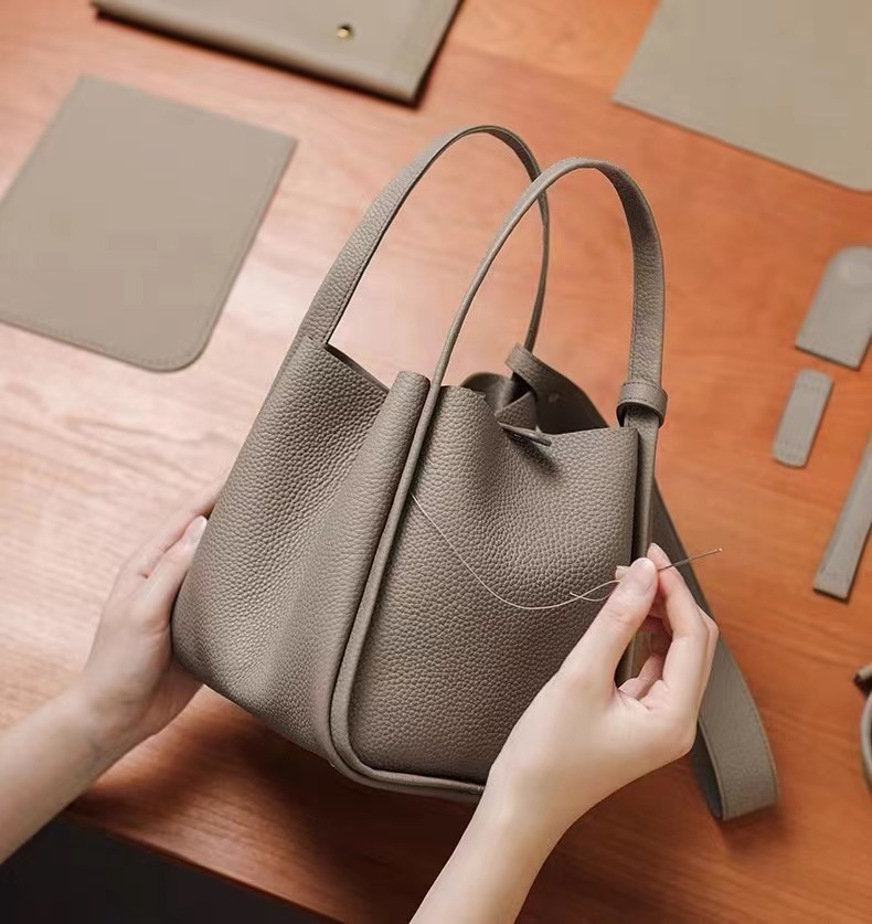 DIY單肩手拎提包頭層牛皮水桶包