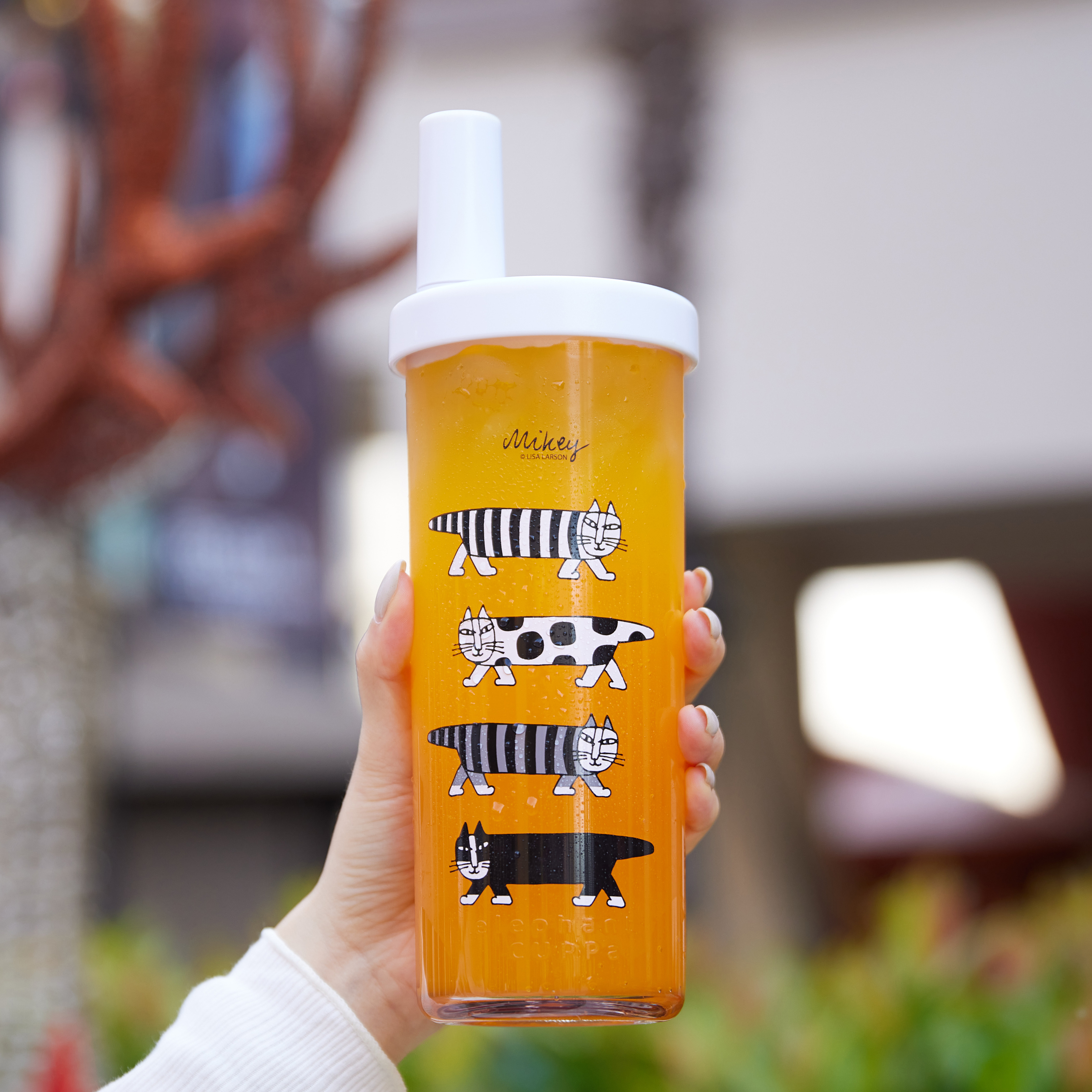 【LISA LARSON x 大象杯2代Elephant Cuppa】720ml環保隨行杯 ｜白色條碼貓款