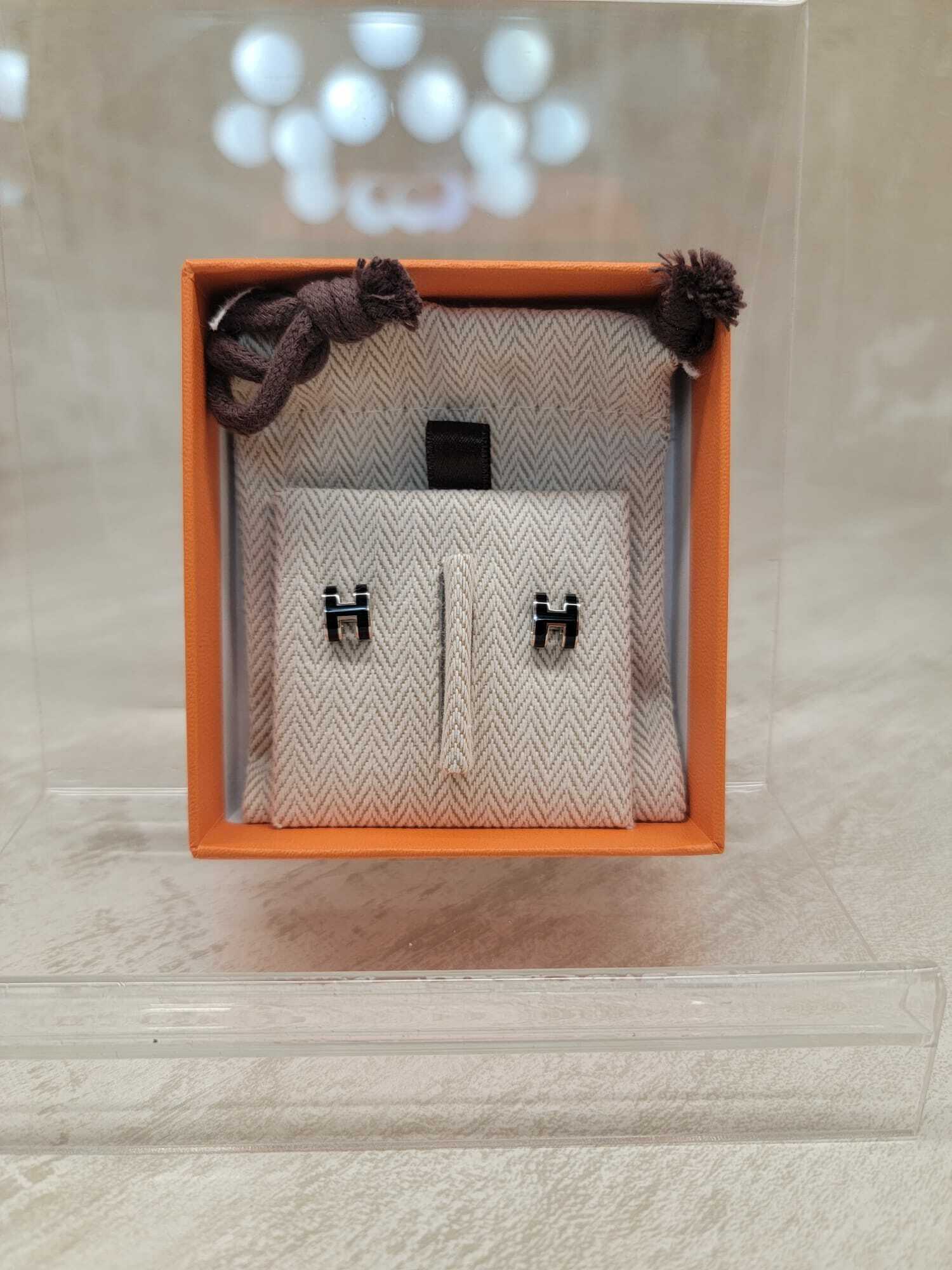 HERMES Mini pop h earrings noir P 耳環 黑 銀