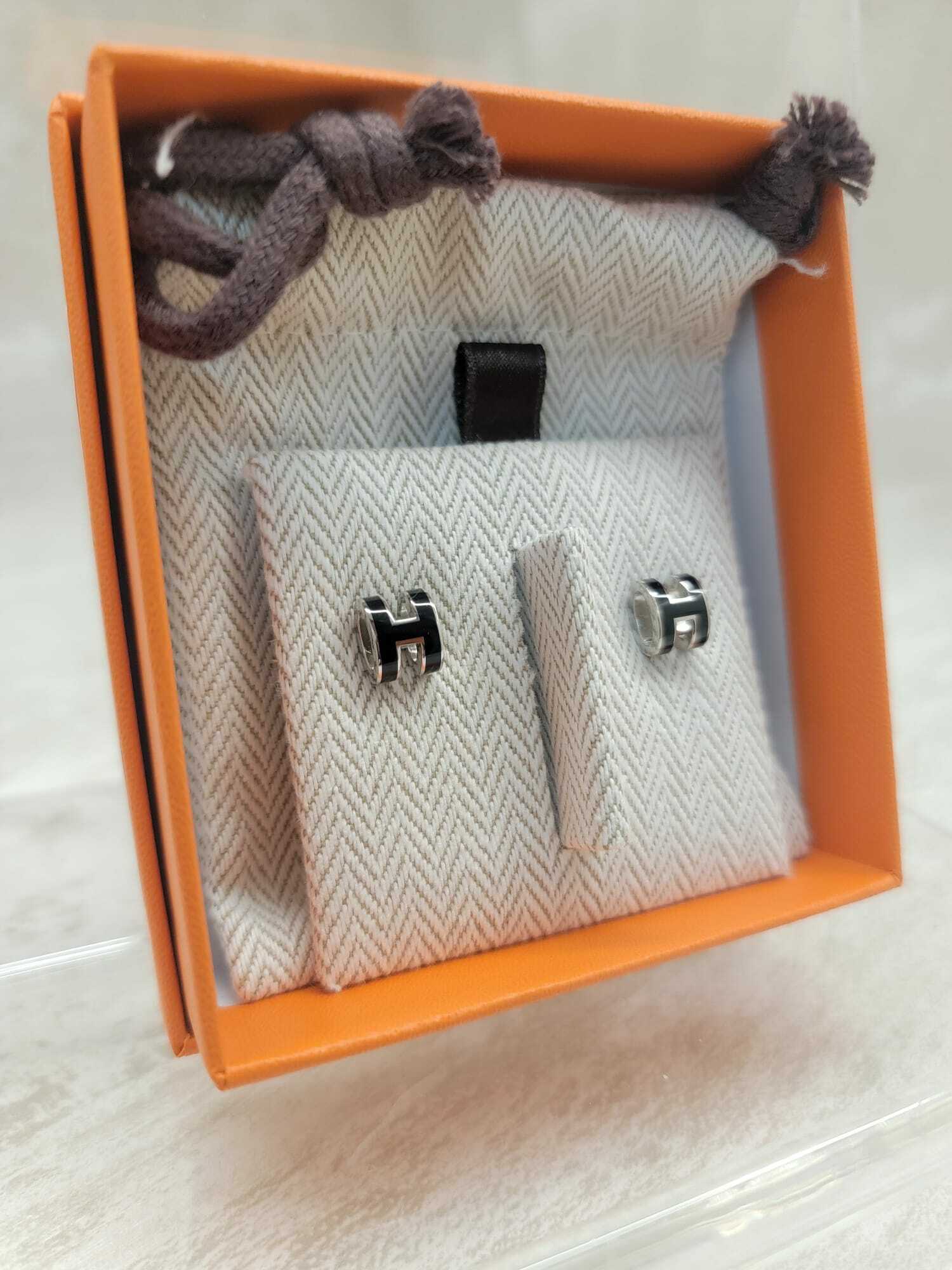 HERMES Mini pop h earrings noir P 耳環 黑 銀