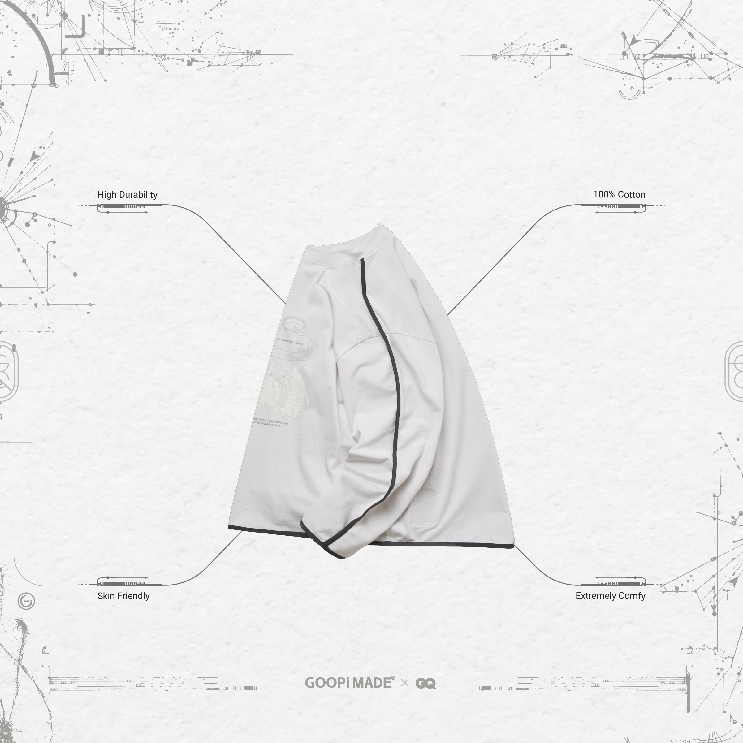 ZR-M01” Underscore L/S Graphic Tee - Ash White