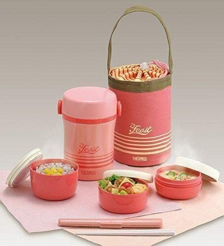 膳魔師 Thermos  三層真空保溫飯壺連便攜袋-海軍藍/珊瑚粉選擇