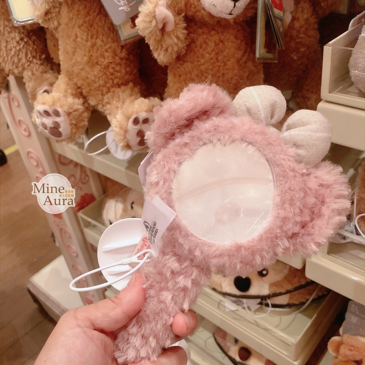 雪莉玫 ShellieMay 絨毛 大頭 造型 手拿鏡 鏡子 -上海迪士尼樂園