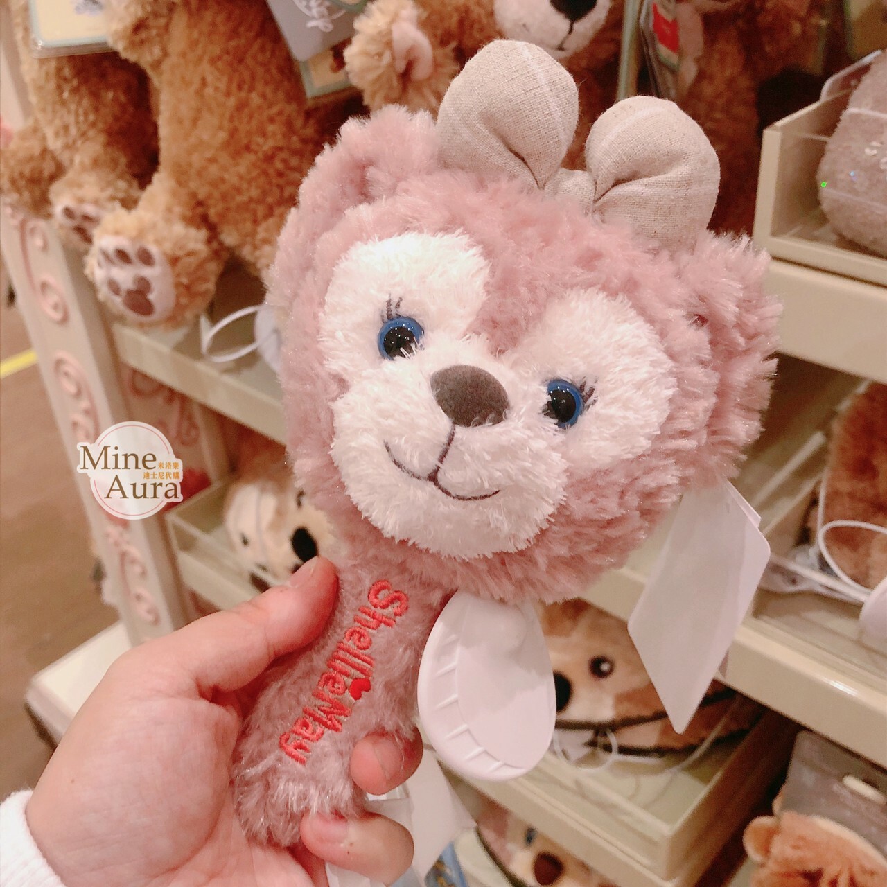 雪莉玫 ShellieMay 絨毛 大頭 造型 手拿鏡 鏡子 -上海迪士尼樂園