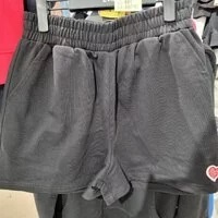 [S] EVISU WOMENS HEART WAFFLE SHORTS,BLACK, EU1FZP951-BLACK (SEV190)