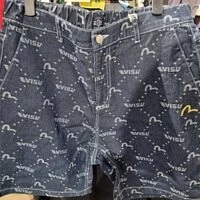 [S] EVISU MONOGRAM DENIM SHORT,INDIGO, EU2MDH701-INDIGO (SEV194)