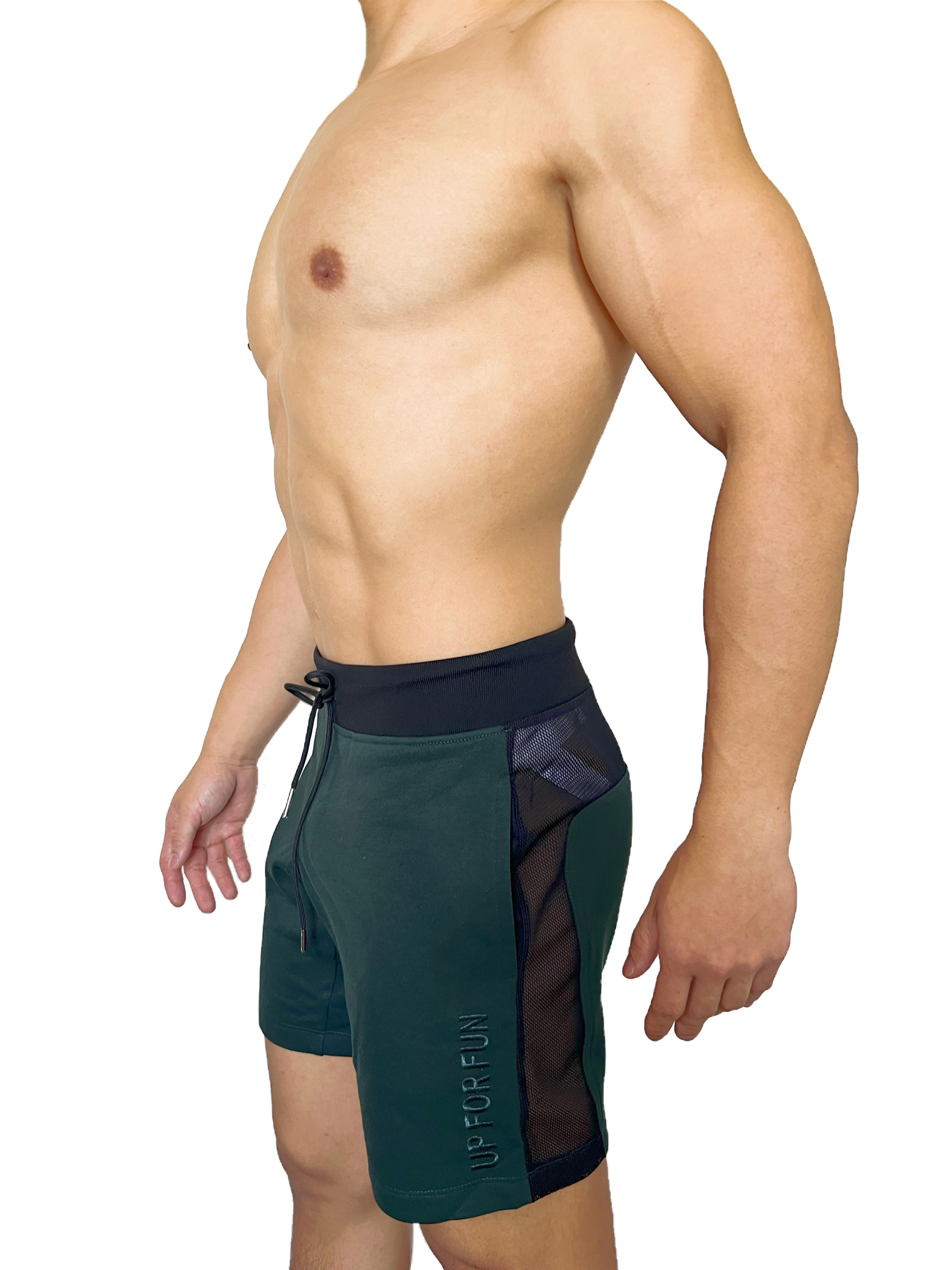 UP For Fun 棉短褲 深碧綠/透視黑