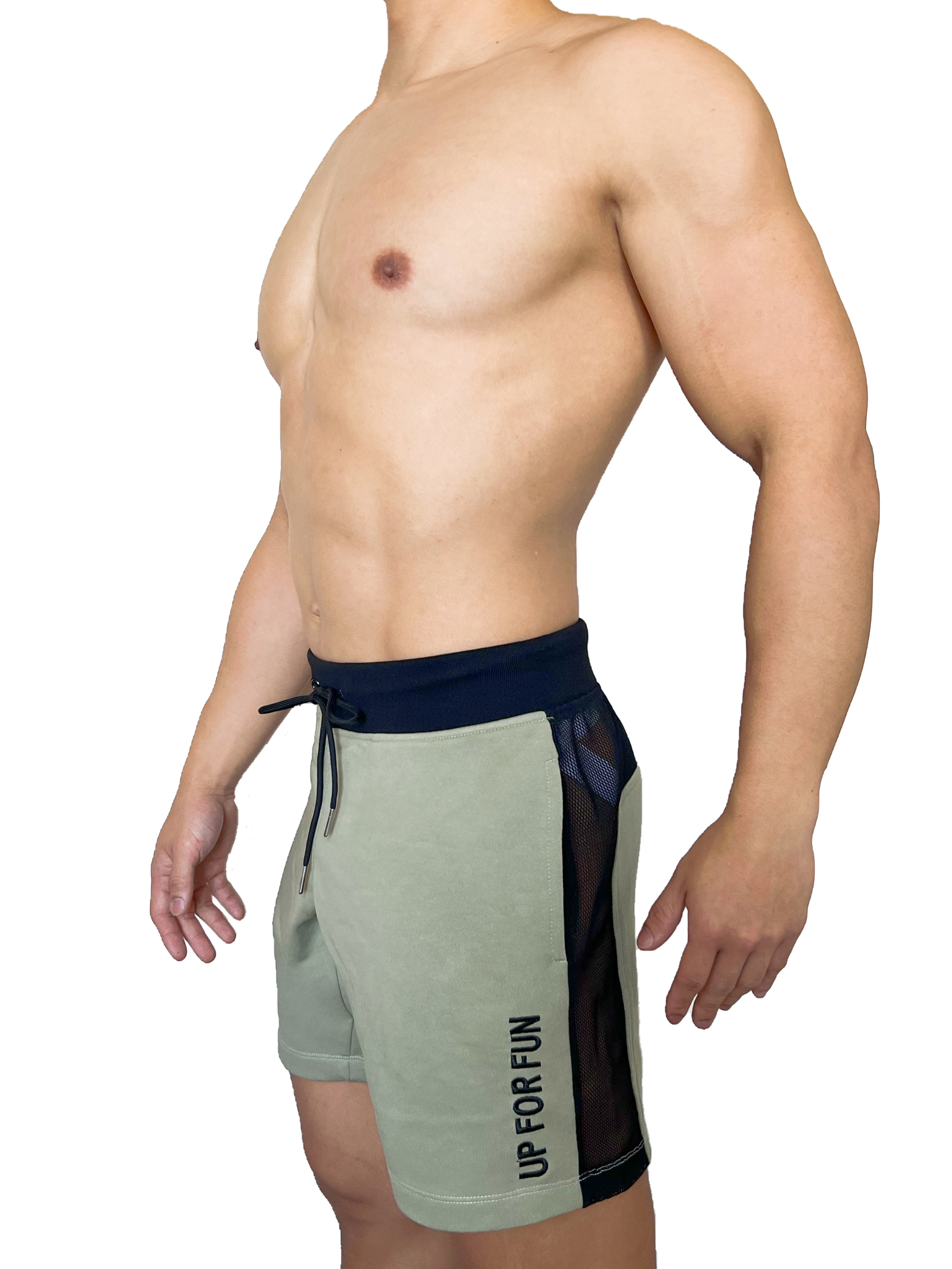 UP For Fun 棉短褲 灰霧綠/透視黑