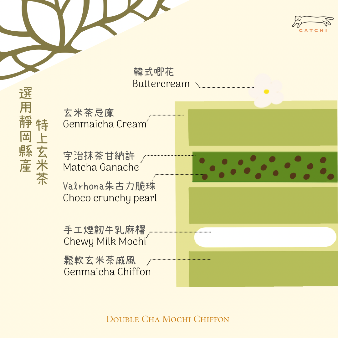 Genmaicha Matcha Mochi Chiffon Cake