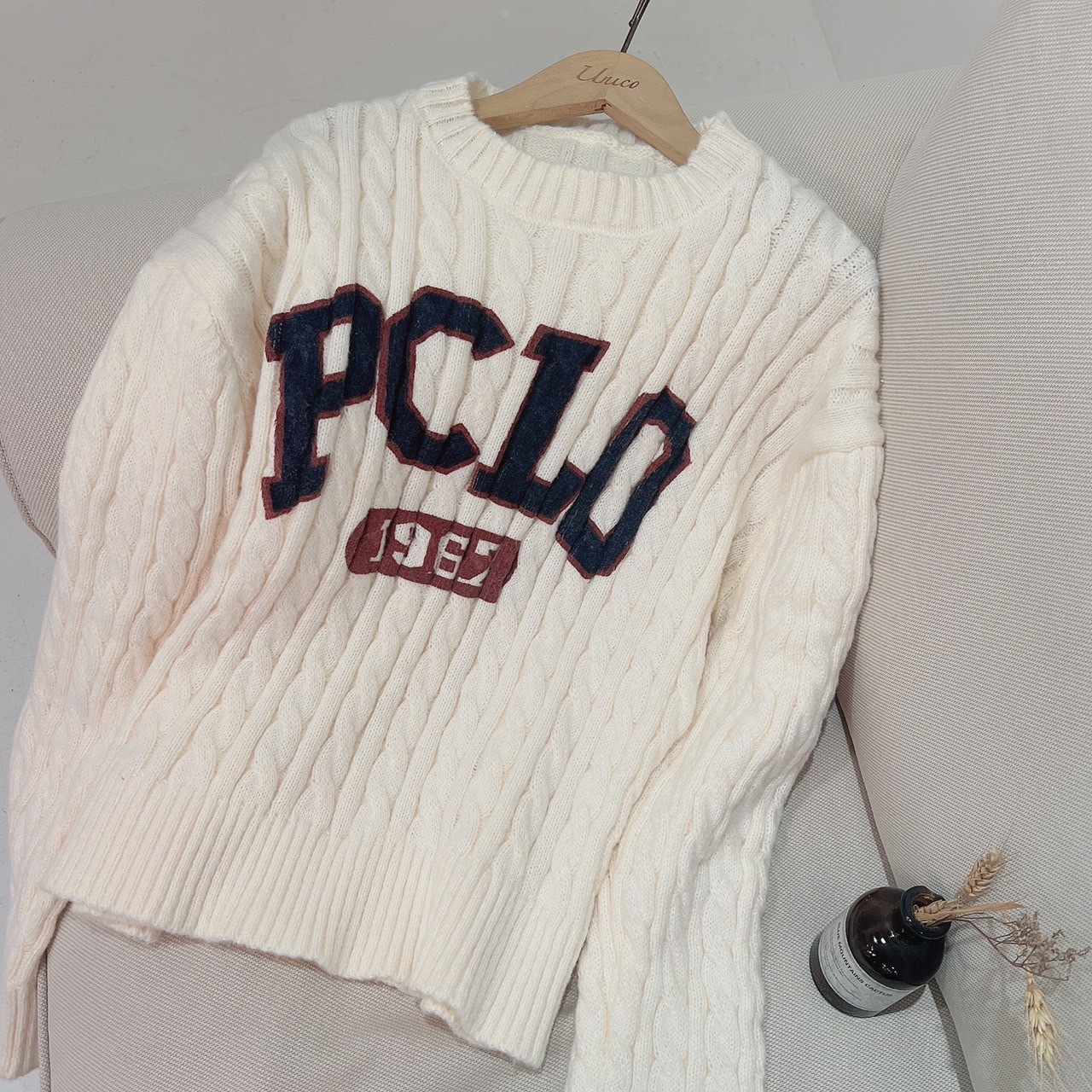 PCLO美式撞色壓紋毛衣/單一色