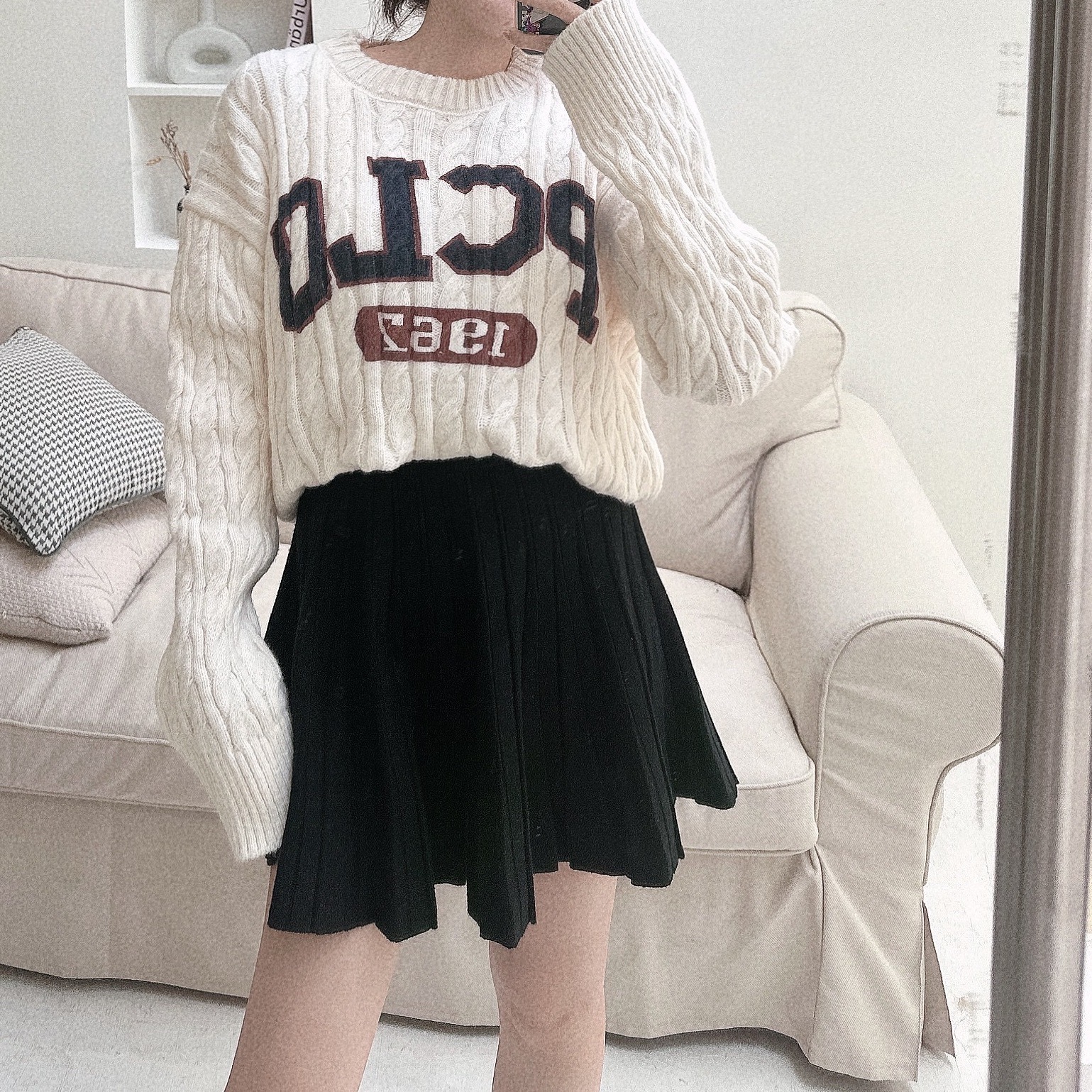 PCLO美式撞色壓紋毛衣/單一色