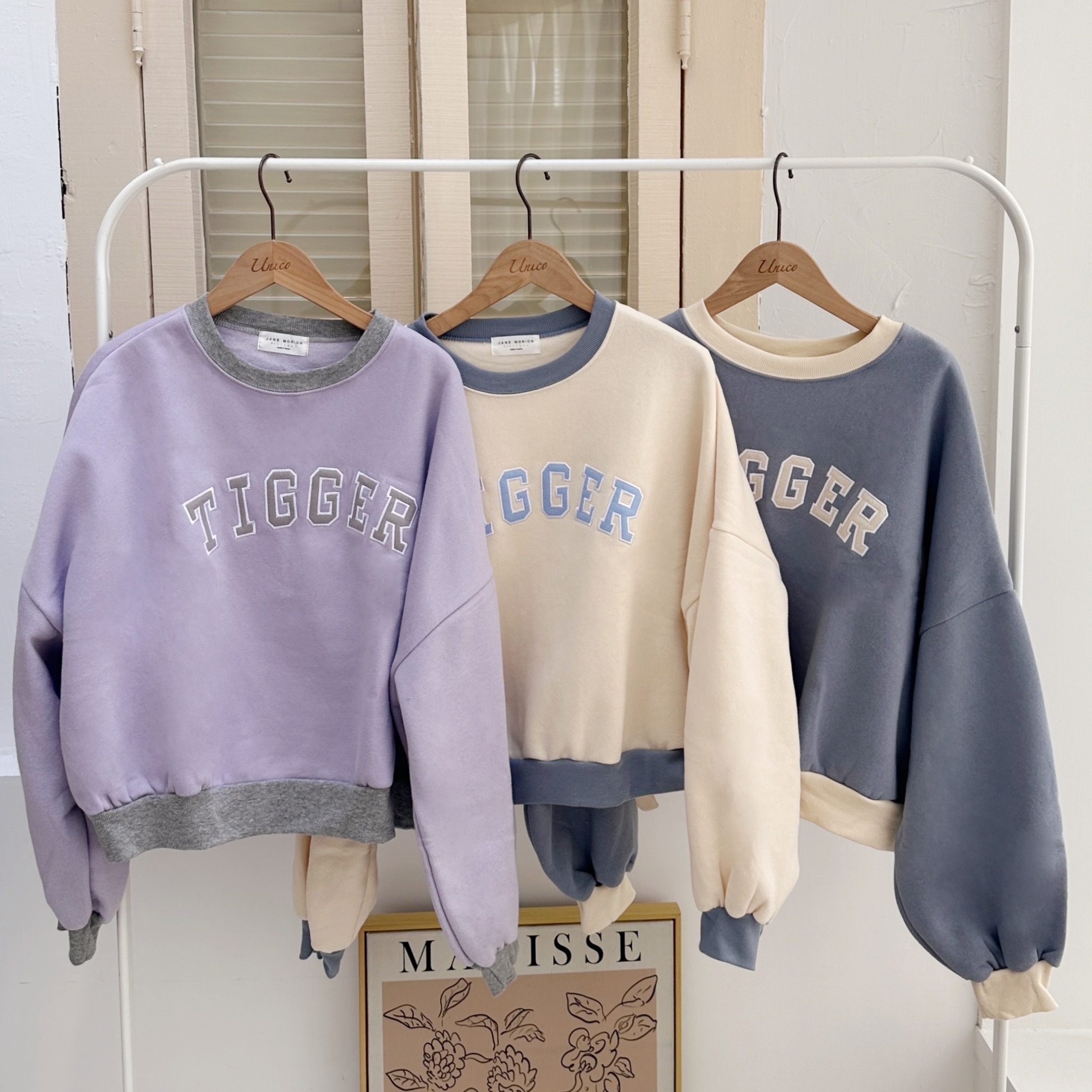 奶油撞色刷毛大學T/三色