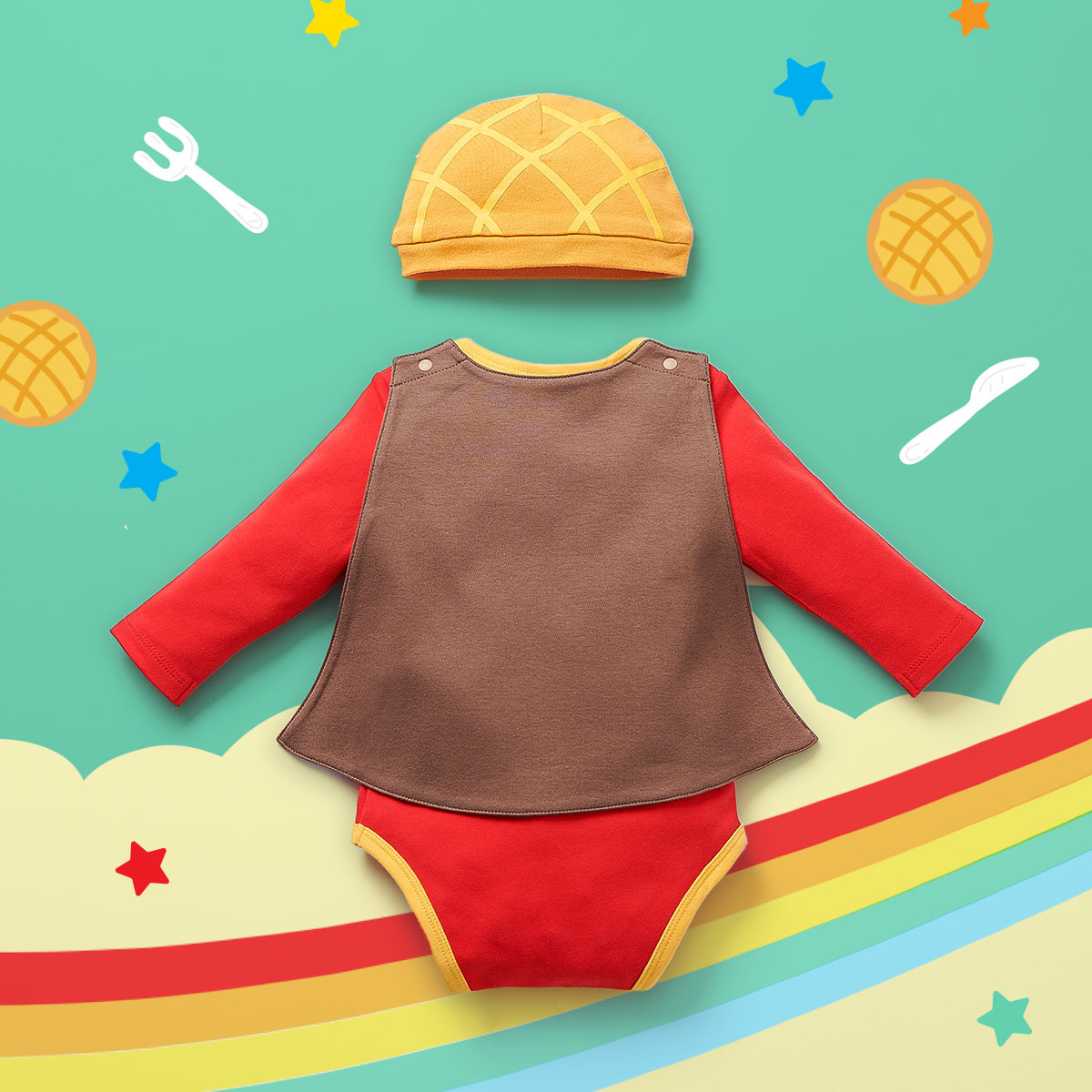 OMBS05_OMYMONSTER 菠蘿包超人造型連帽包屁套裝