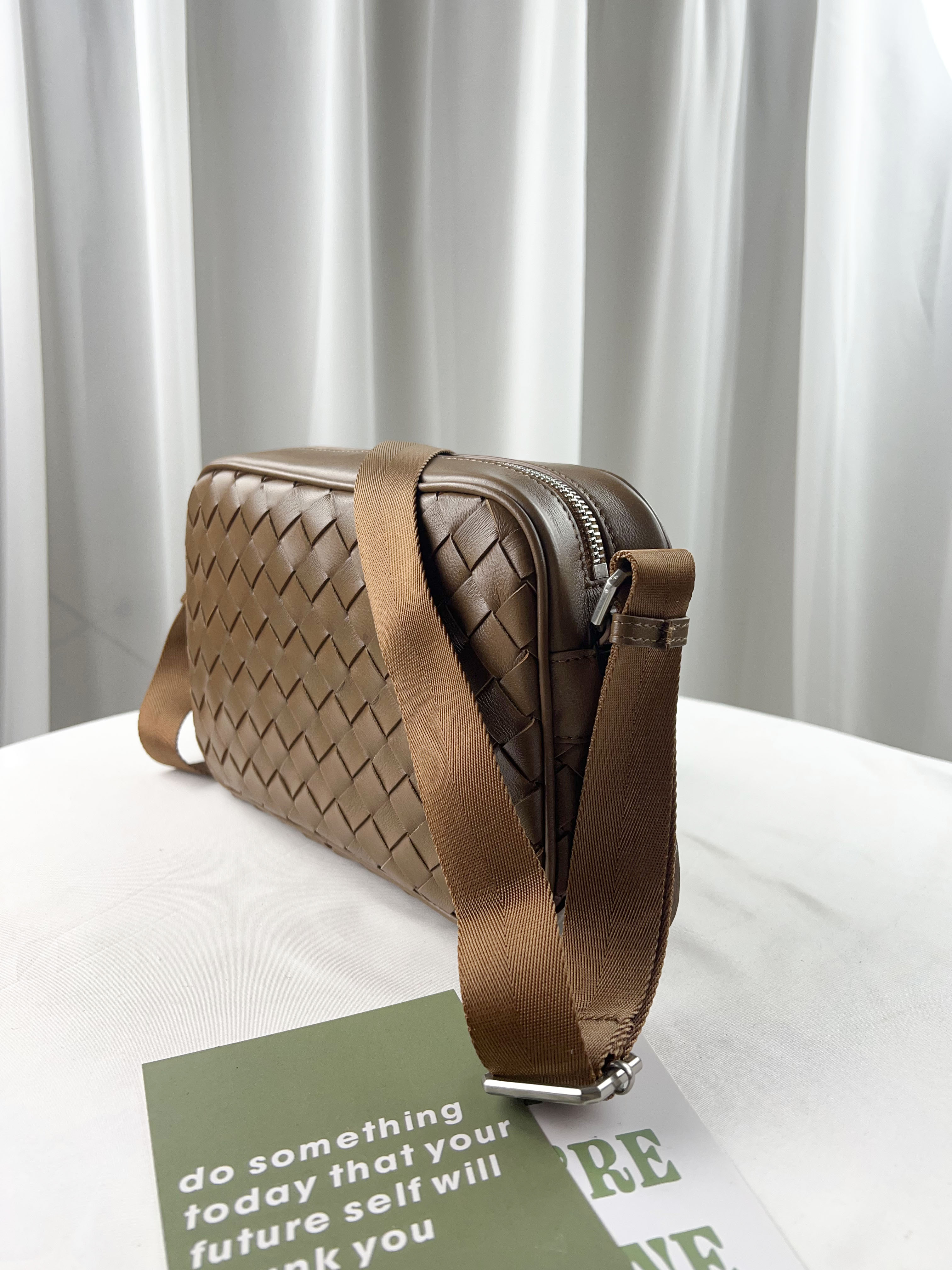 深咖 寬編織真皮牛皮側背包 #SM-3011