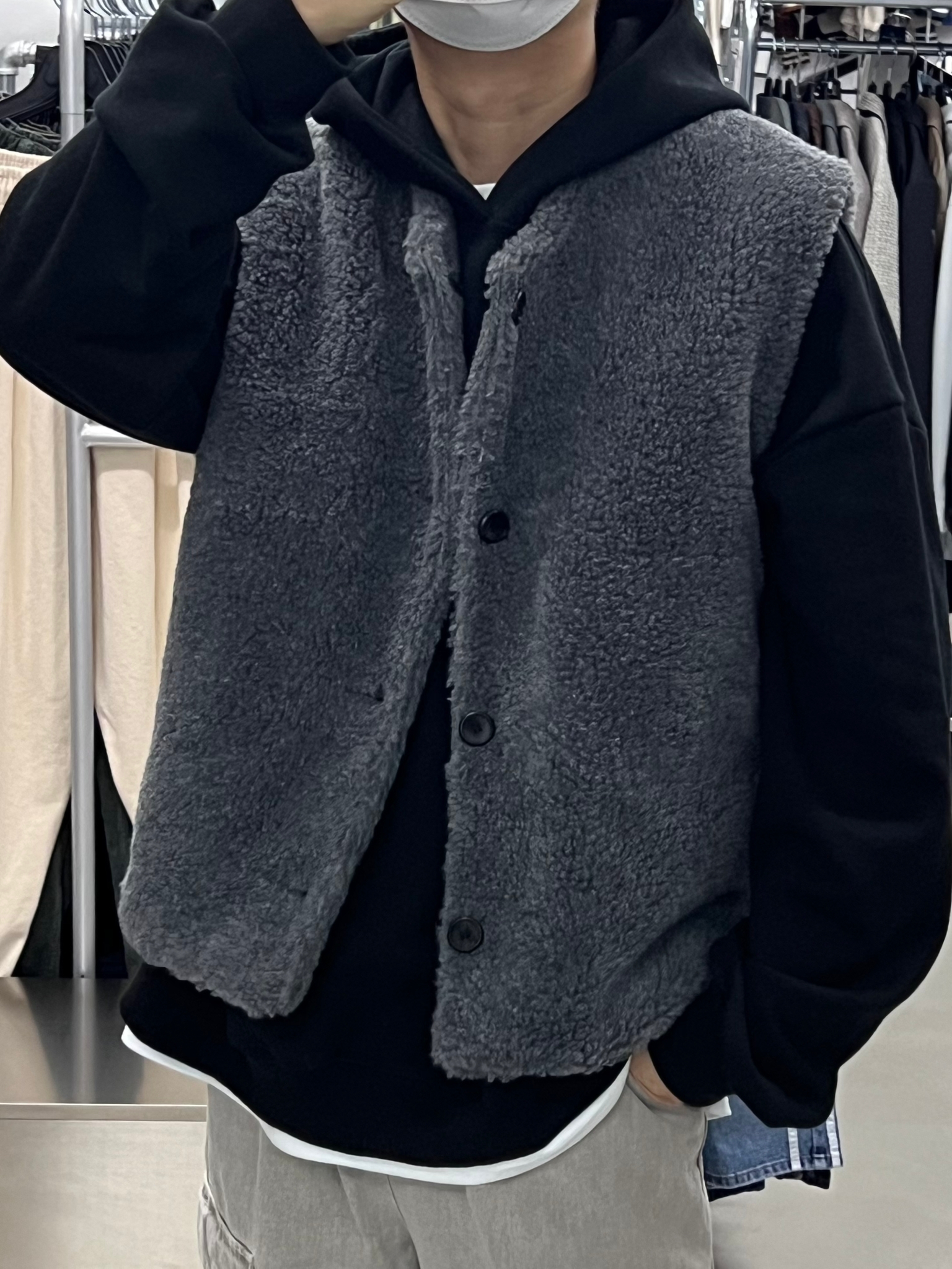 綠色/卡其色毛毛開胸背心