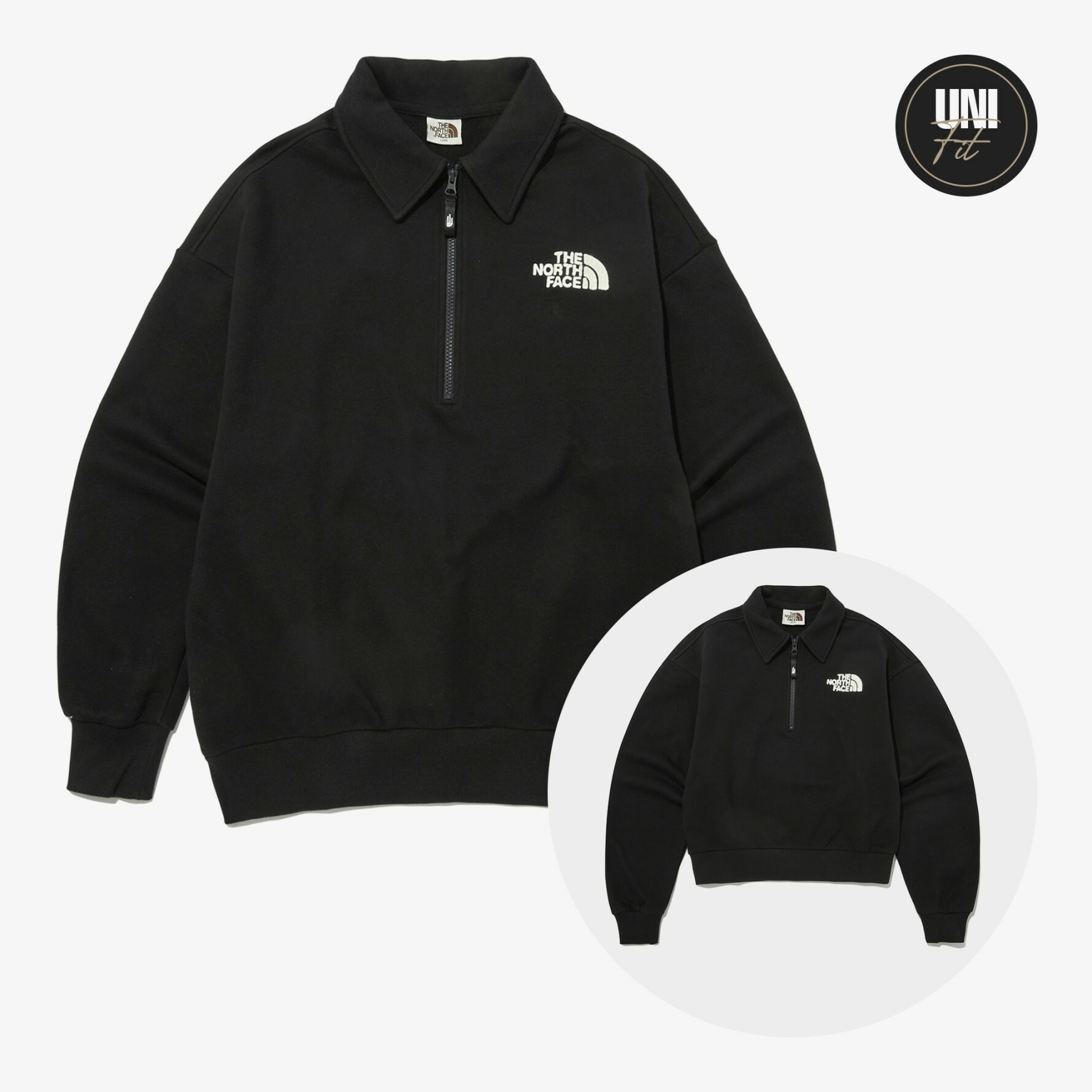THE NORTH FACE 白標 COMFY COLLAR 半拉鍊 有領衛衣 男女款 黑  NM5MP02J