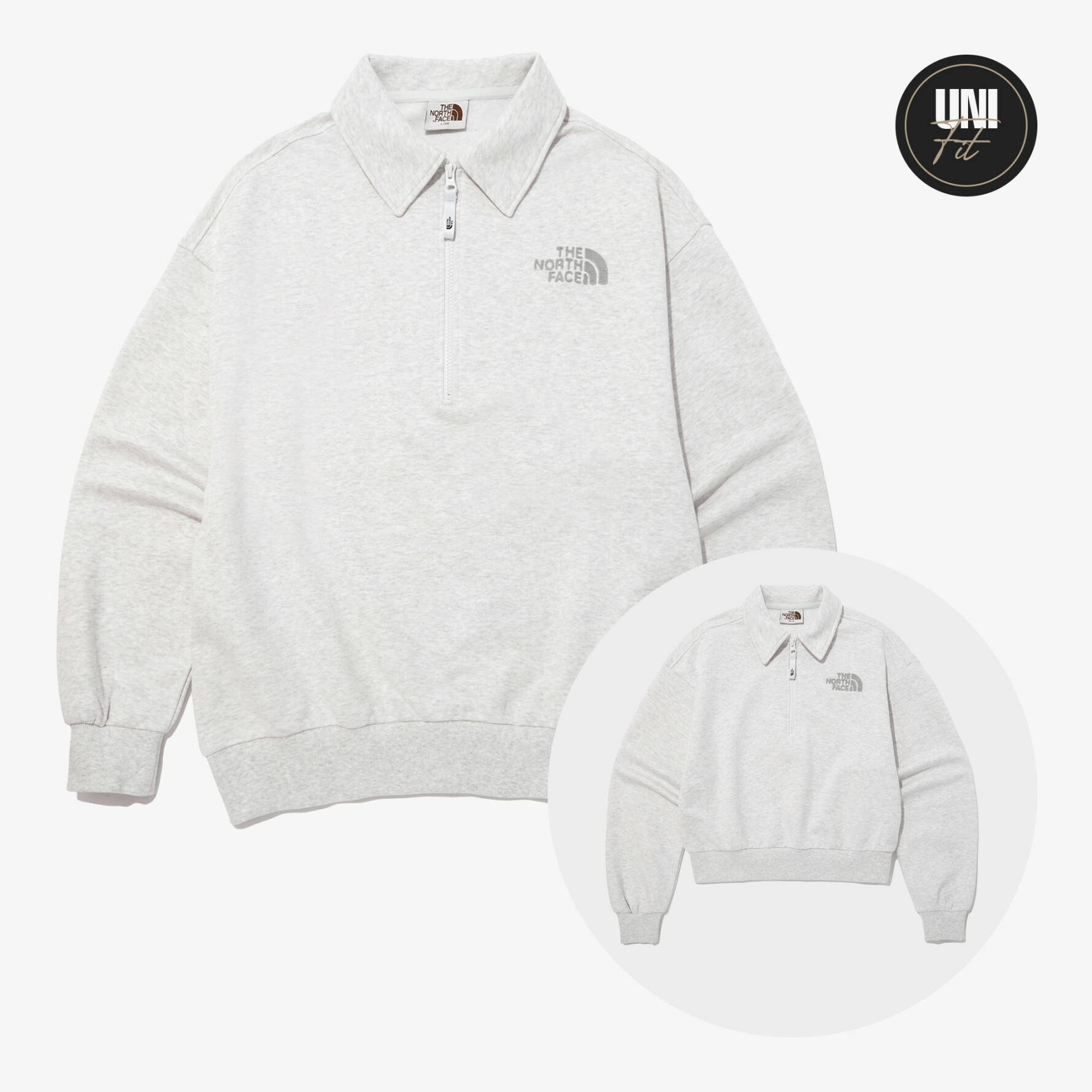 THE NORTH FACE 白標 COMFY COLLAR 半拉鍊 有領衛衣 燕麥灰 NM5MP02K