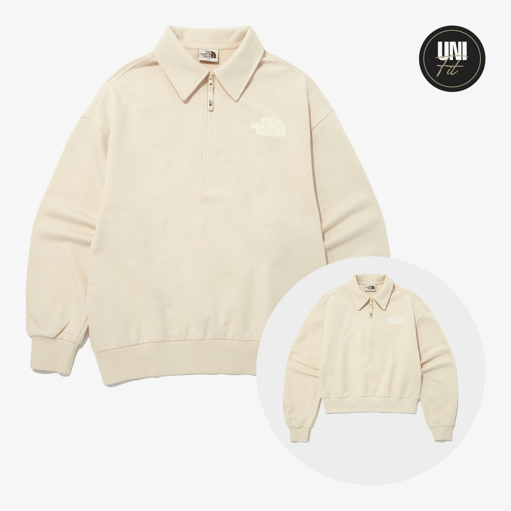 THE NORTH FACE 白標 COMFY COLLAR 半拉鍊 有領衛衣 米色 NM5MP02L