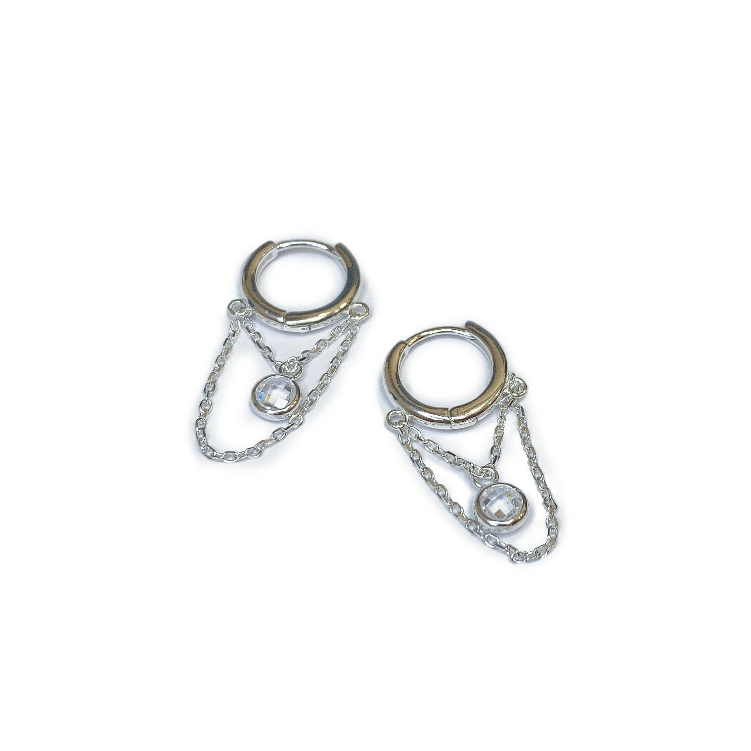 純銀易扣-垂吊雙鍊+圓包鋯(單支價)