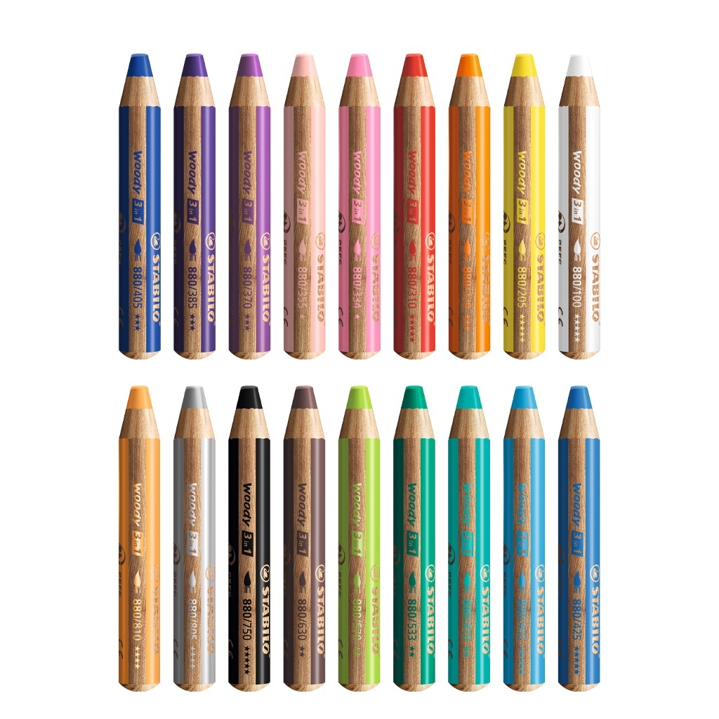 （單隻賣場）woody 三合一多用途 可水洗 水彩粉蠟筆｜德國STABILO