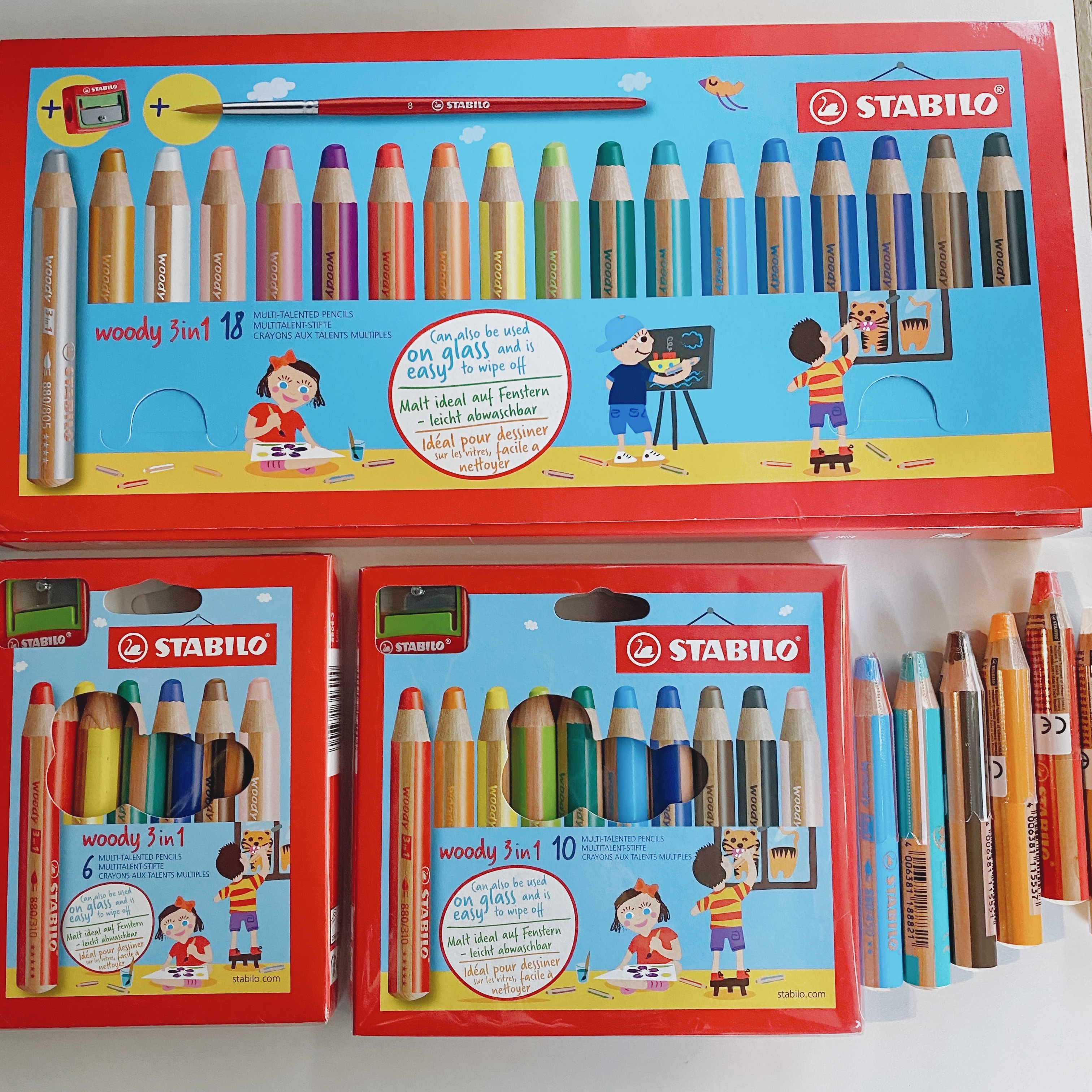 woody 三合一多用途 可水洗 水彩粉蠟筆 盒裝附削筆器｜德國STABILO
