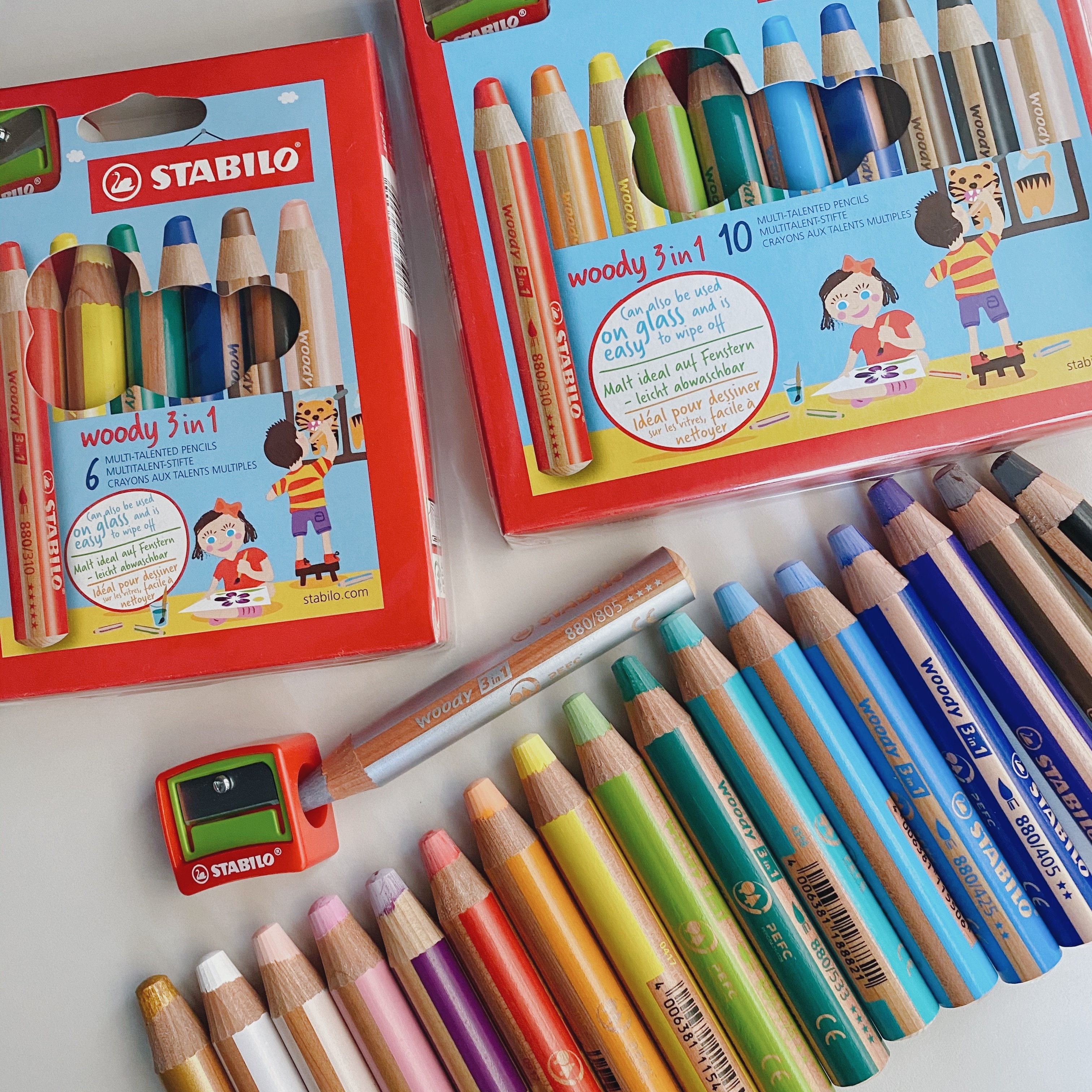 woody 三合一多用途 可水洗 水彩粉蠟筆 盒裝附削筆器｜德國STABILO