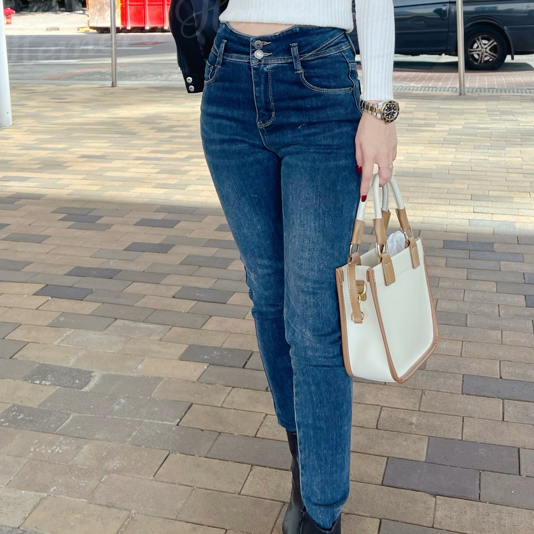 PT23W0114 內加絨彈性牛仔褲