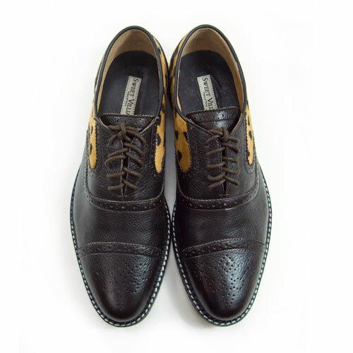 Sweet Villians M1093B Classic Japan Leopard Leather Oxford Shoes Coffee