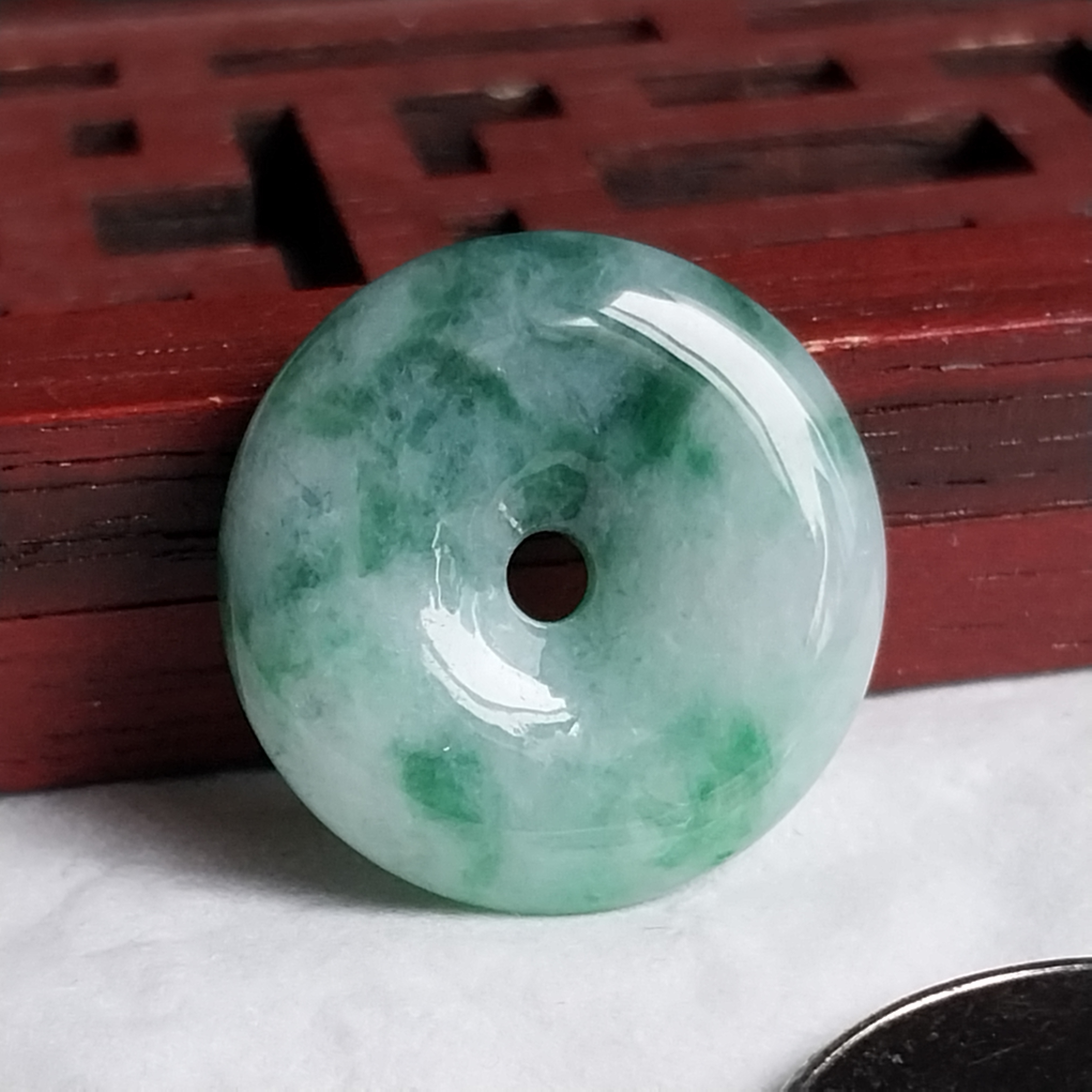 冰糯飄花平安扣 (23mm直徑), 天然翡翠A玉, 緬甸玉, Jade, Jadeite