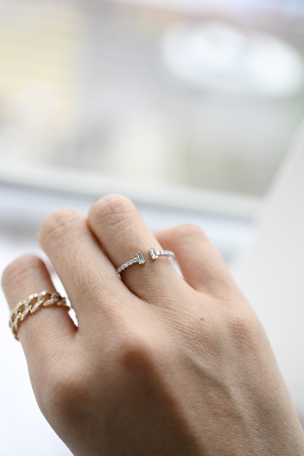 18K Open- Baguette Diamond Ring