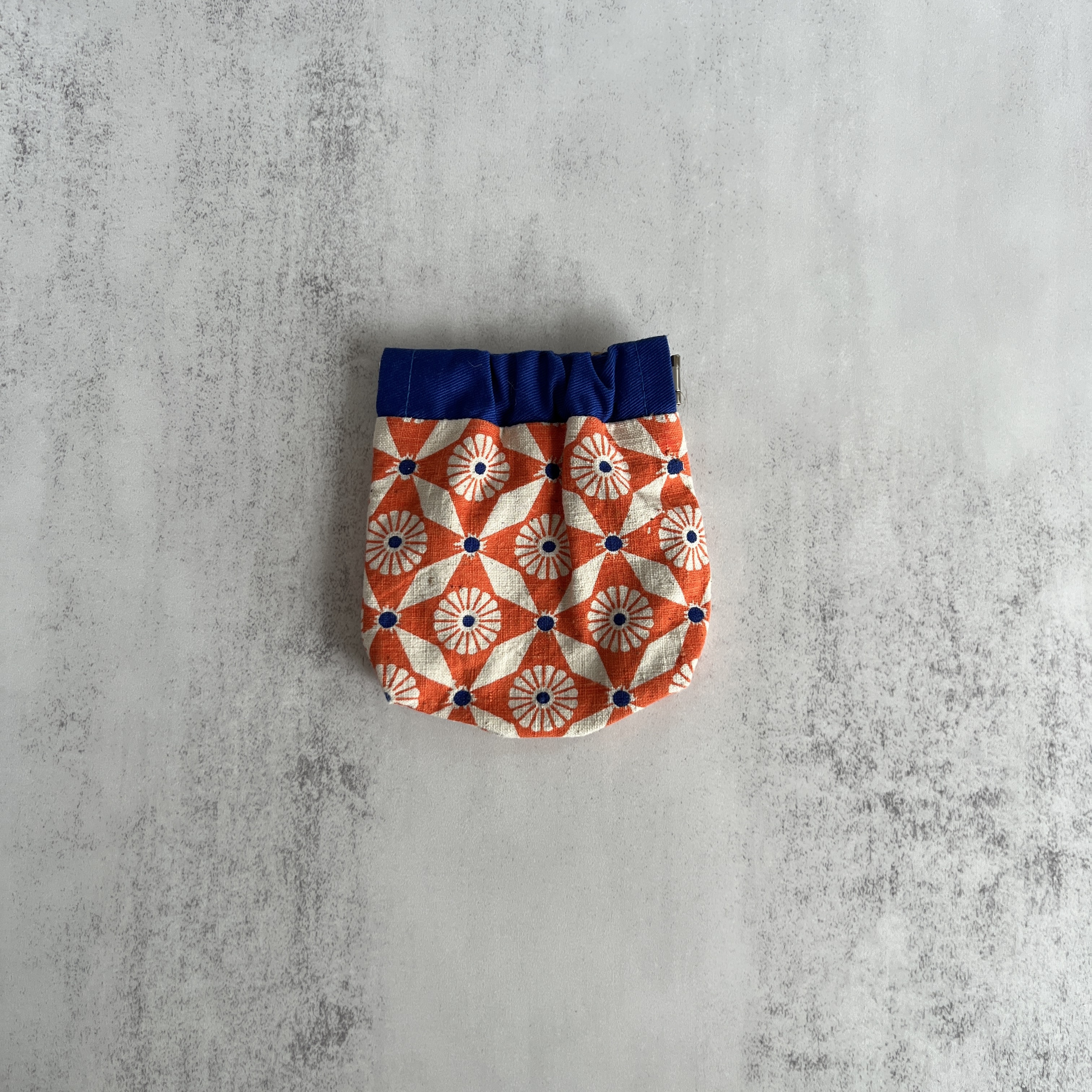彈口快取小錢包（藍色橙花圖案）