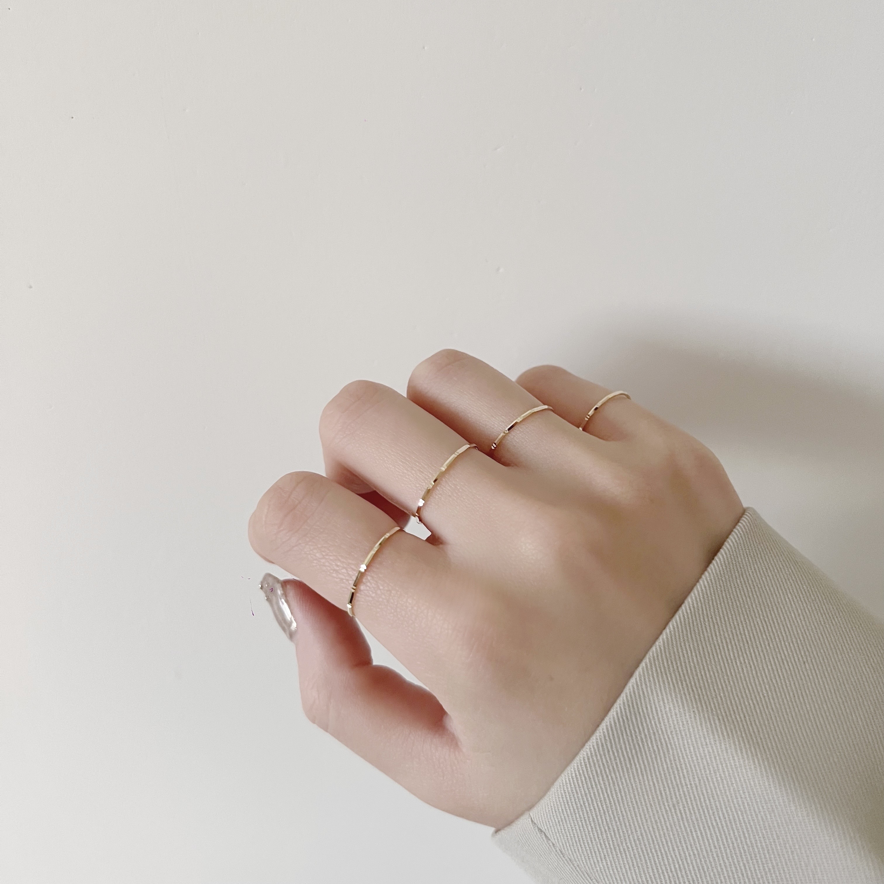 14K厚版竹節切割線戒