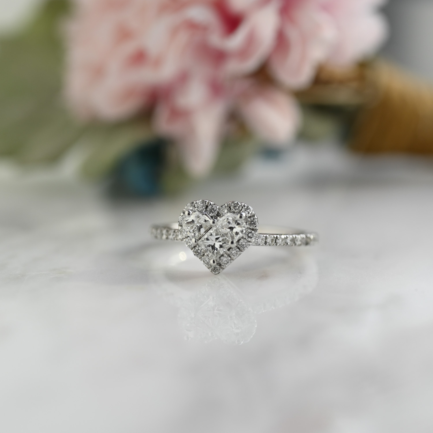 18K illusion Heart Shape Diamond Ring