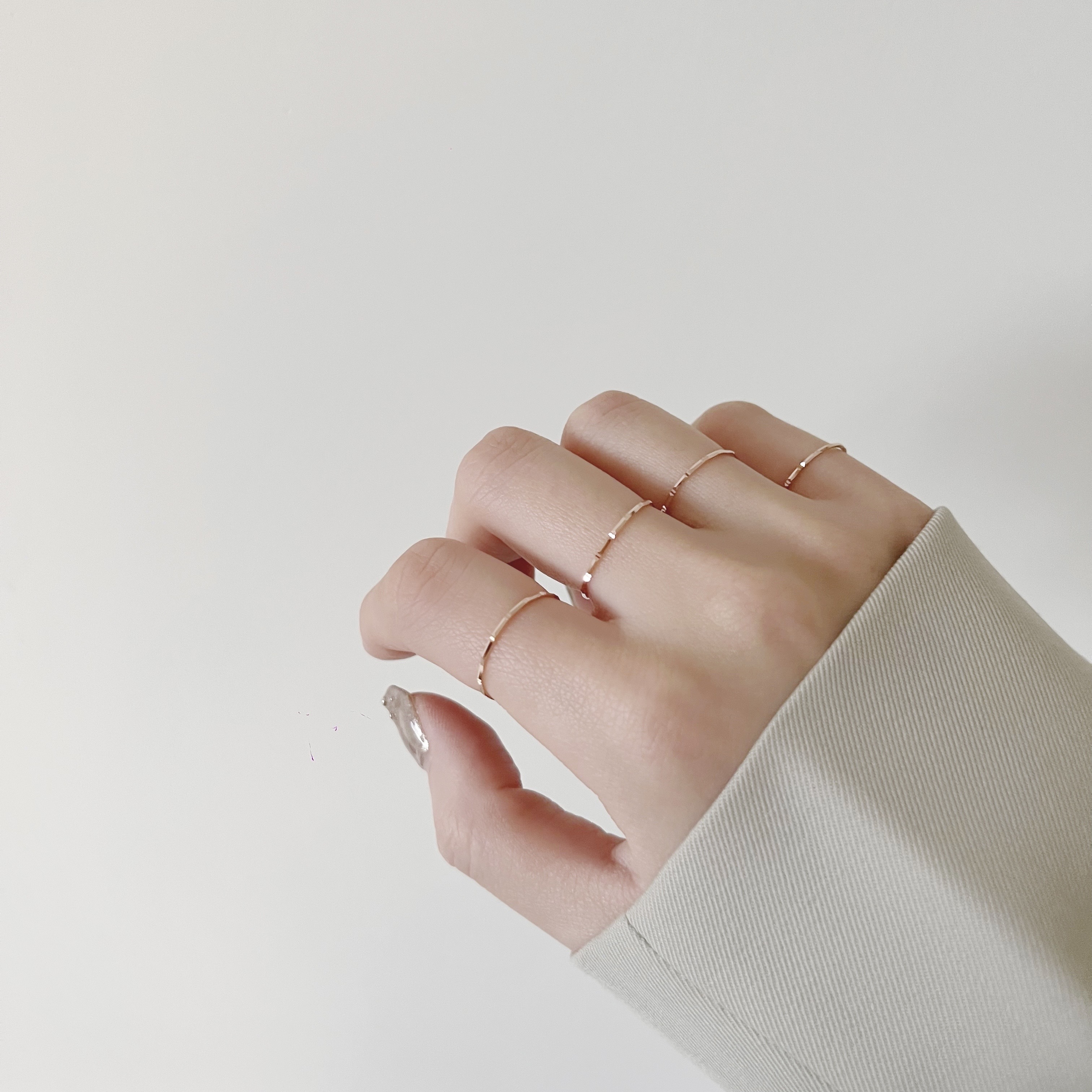 14K厚版竹節切割線戒