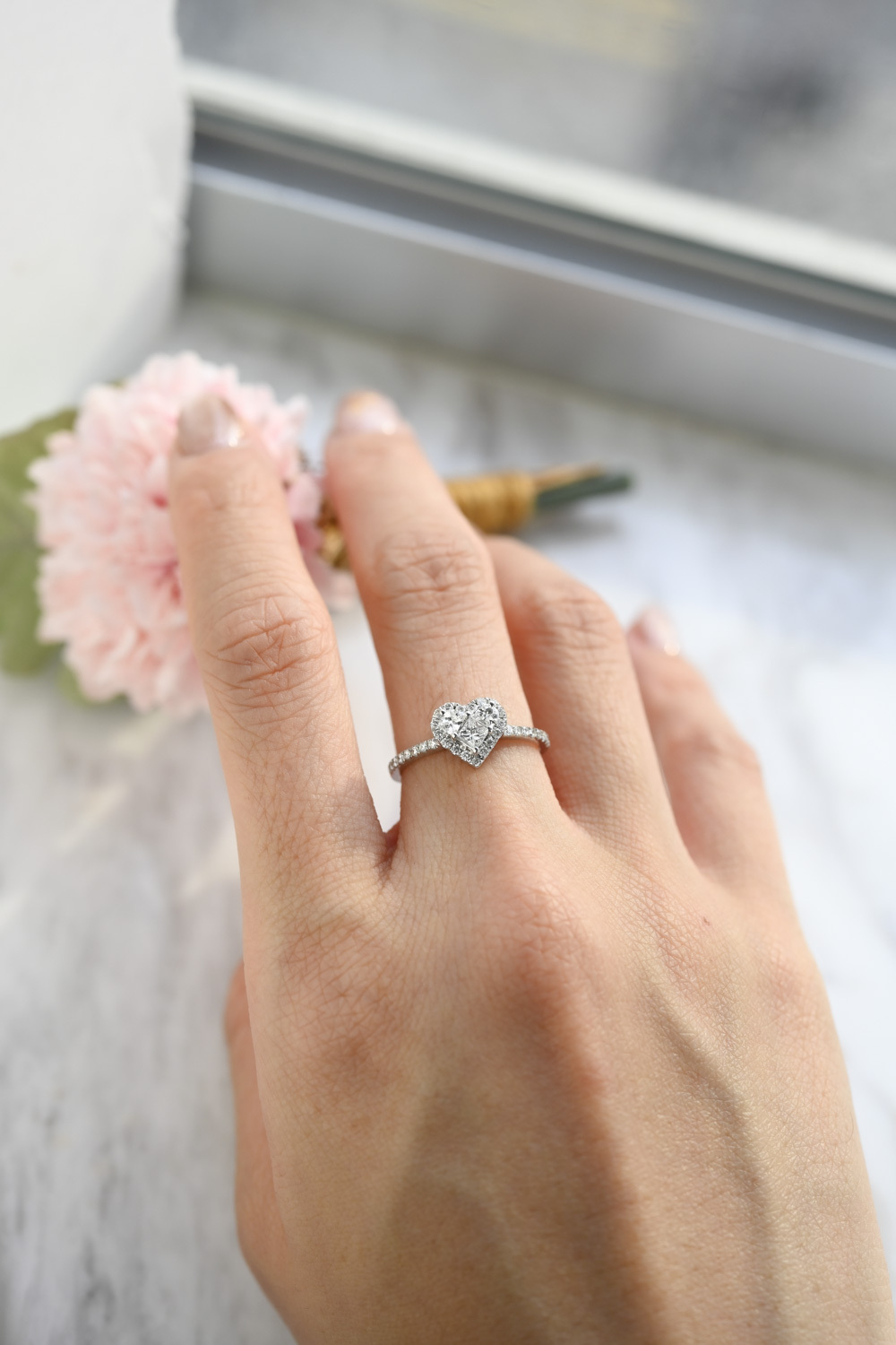 18K illusion Heart Shape Diamond Ring