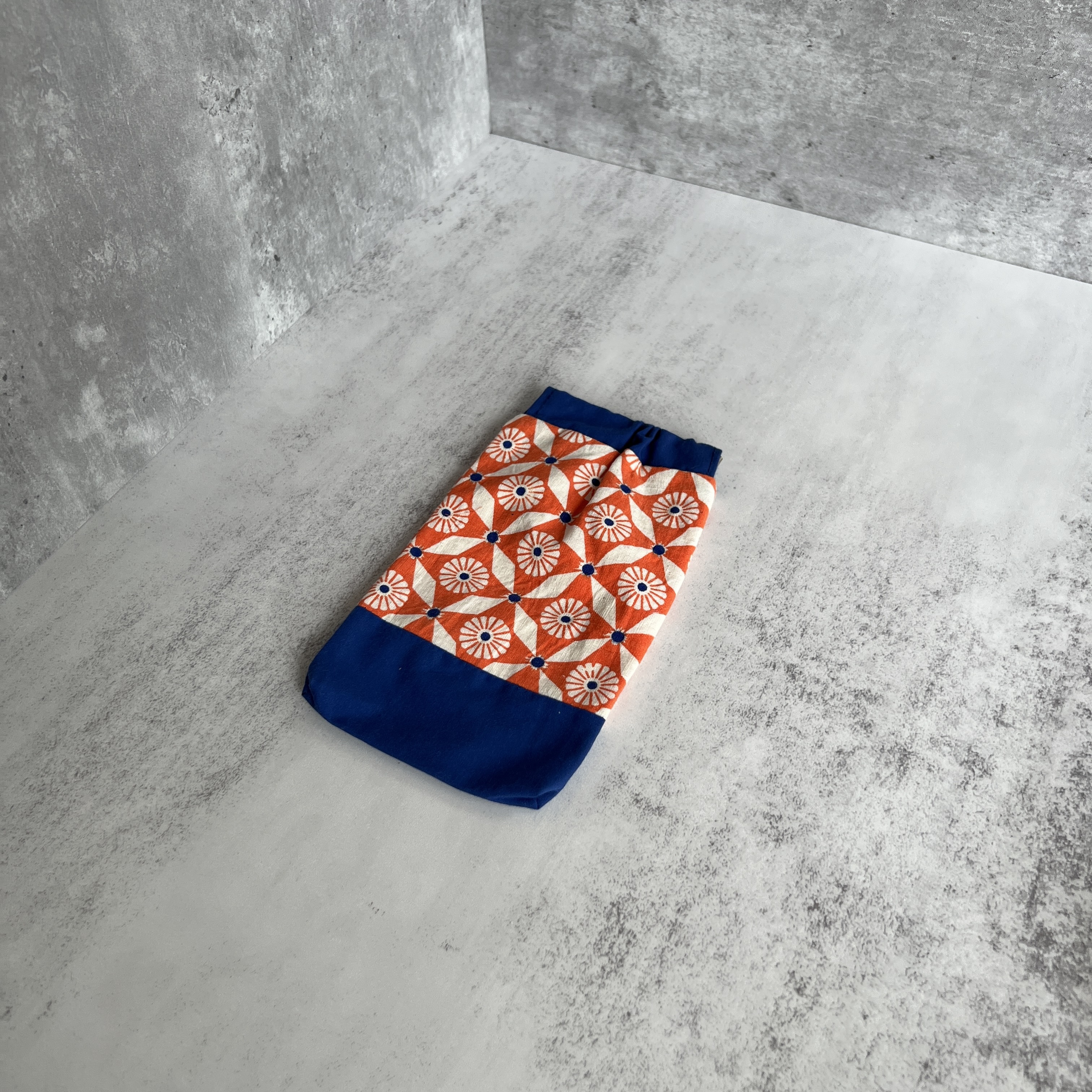 彈口快取筆袋（藍色橙花）