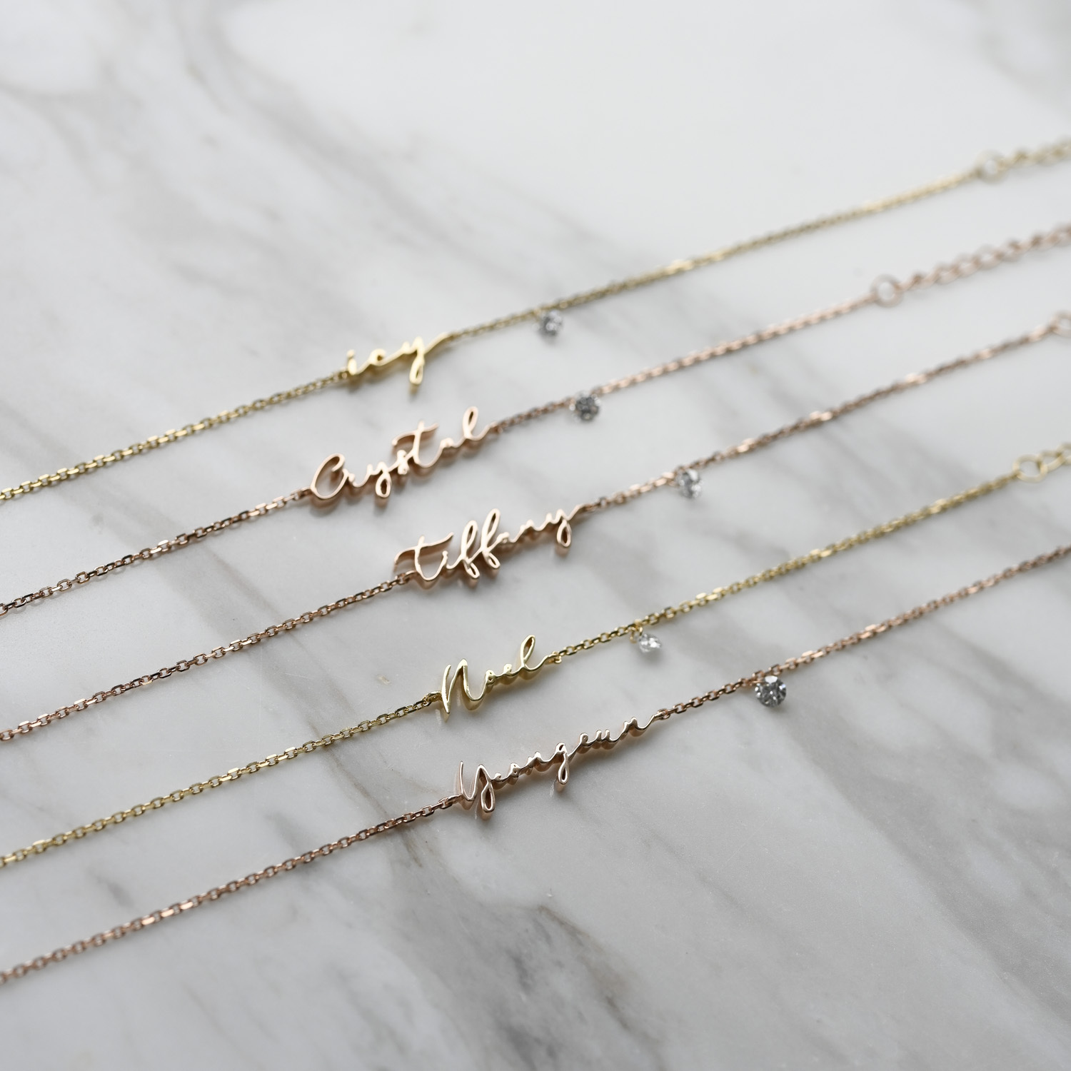 18K Your own Name with Hanging Diamond Bracelet
