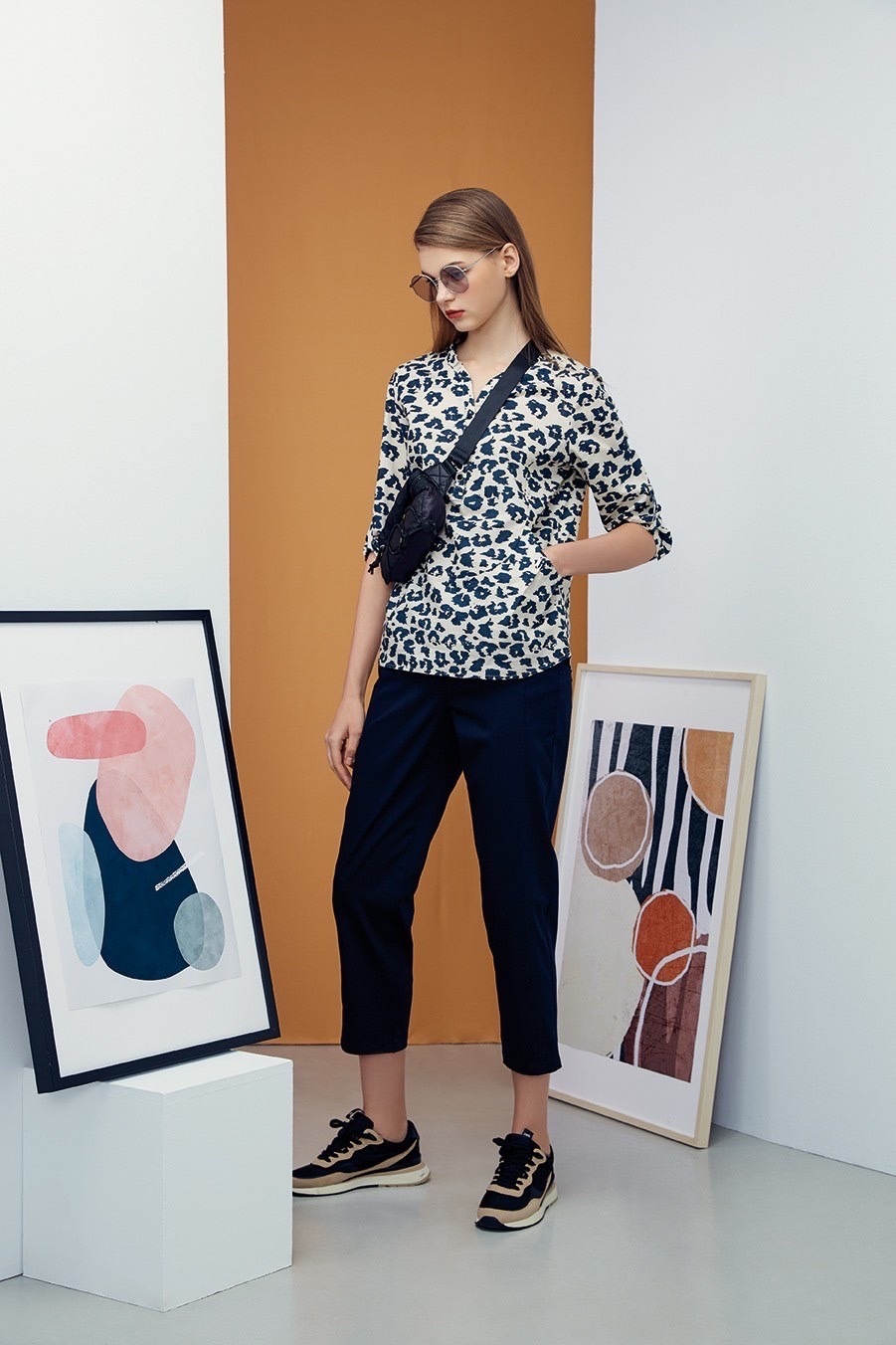 時尚剪裁九分修腿褲R6372