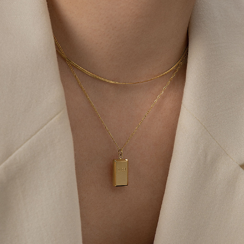鈦鋼雙層 小金條鎖骨鍊
