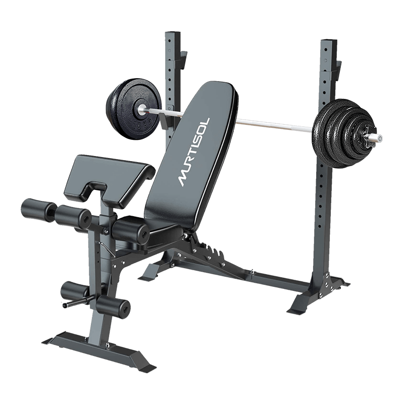 頂級健身組(Murtisol複合式健身椅+40KG實心鑄鐵烤漆槓鈴組
